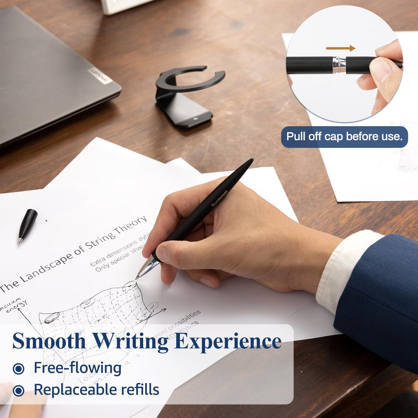 SUNTEREST Magnetic Levitation Gel Ink Pen, Metal Luxury Gifts for Men & Women, Futuristic Floating Fidget Pen, Cool Tech Gadgets, Unique Office Desk Accessories for Him Dad Boss Teacher (Black)