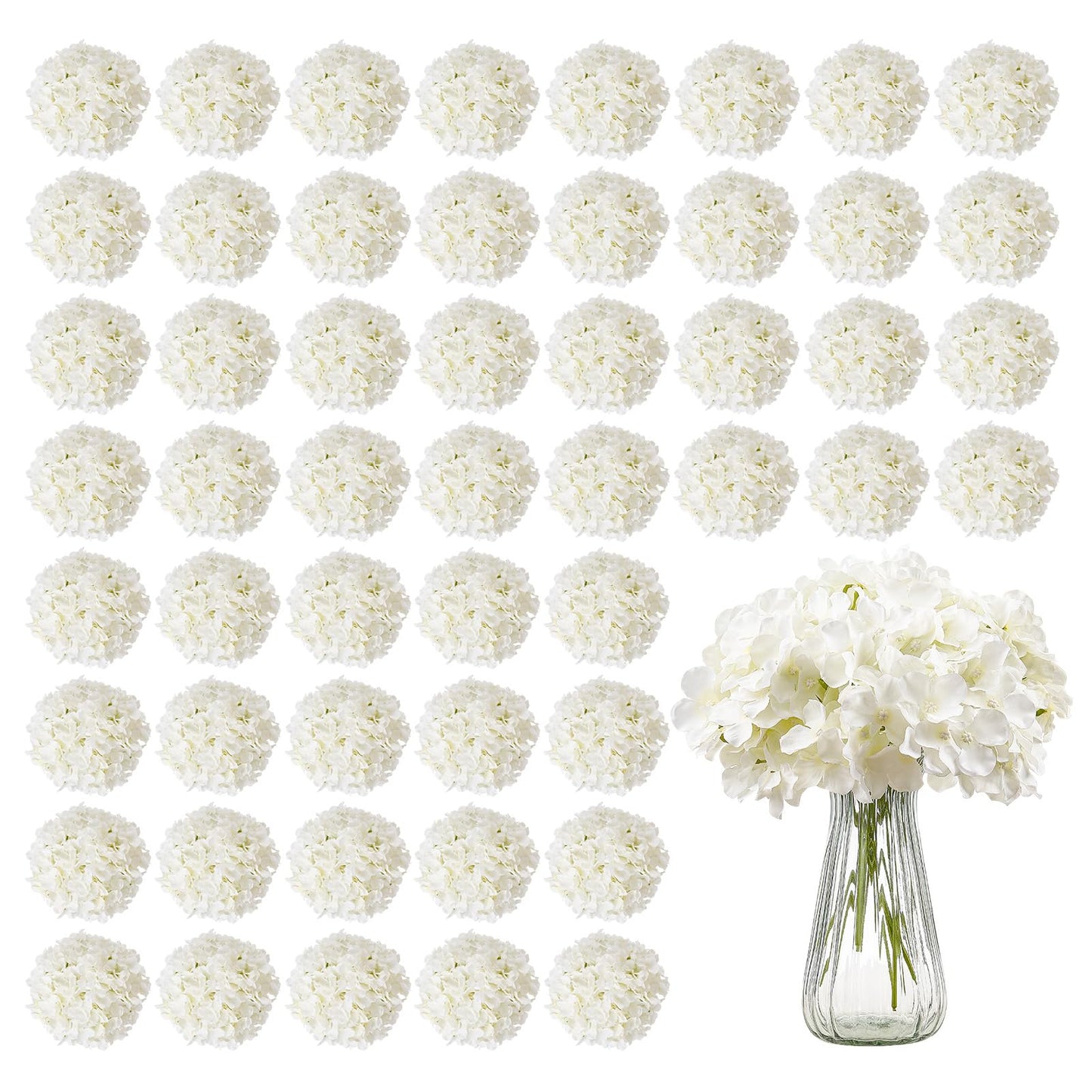 VEVOR Artificial Flowers, 105 pcs Real Looking White Silk Fake Hydrangea Bulk, White Faux Bridal Shower with Stems for DIY Wedding Bouquets, Home Centerpieces Arrangements, Party Tables Decorations