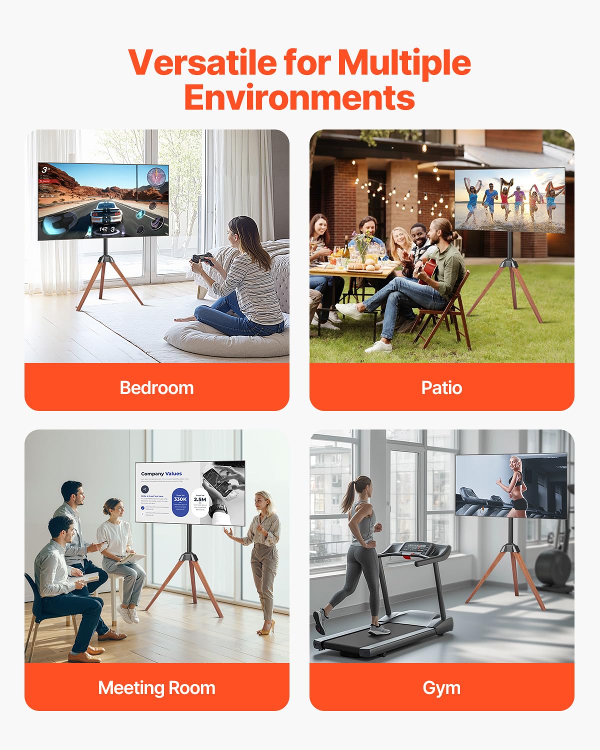 VEVOR Tripod Easel TV Stand, for 40-65 inch Flat Screen/Curved TVs Up to 99 lbs, 18° Left-Right Rotation Portable TV Stand with Oak Wood Legs, for Bedroom, Living Room, Studio, MAX VESA 600 x 400 mm