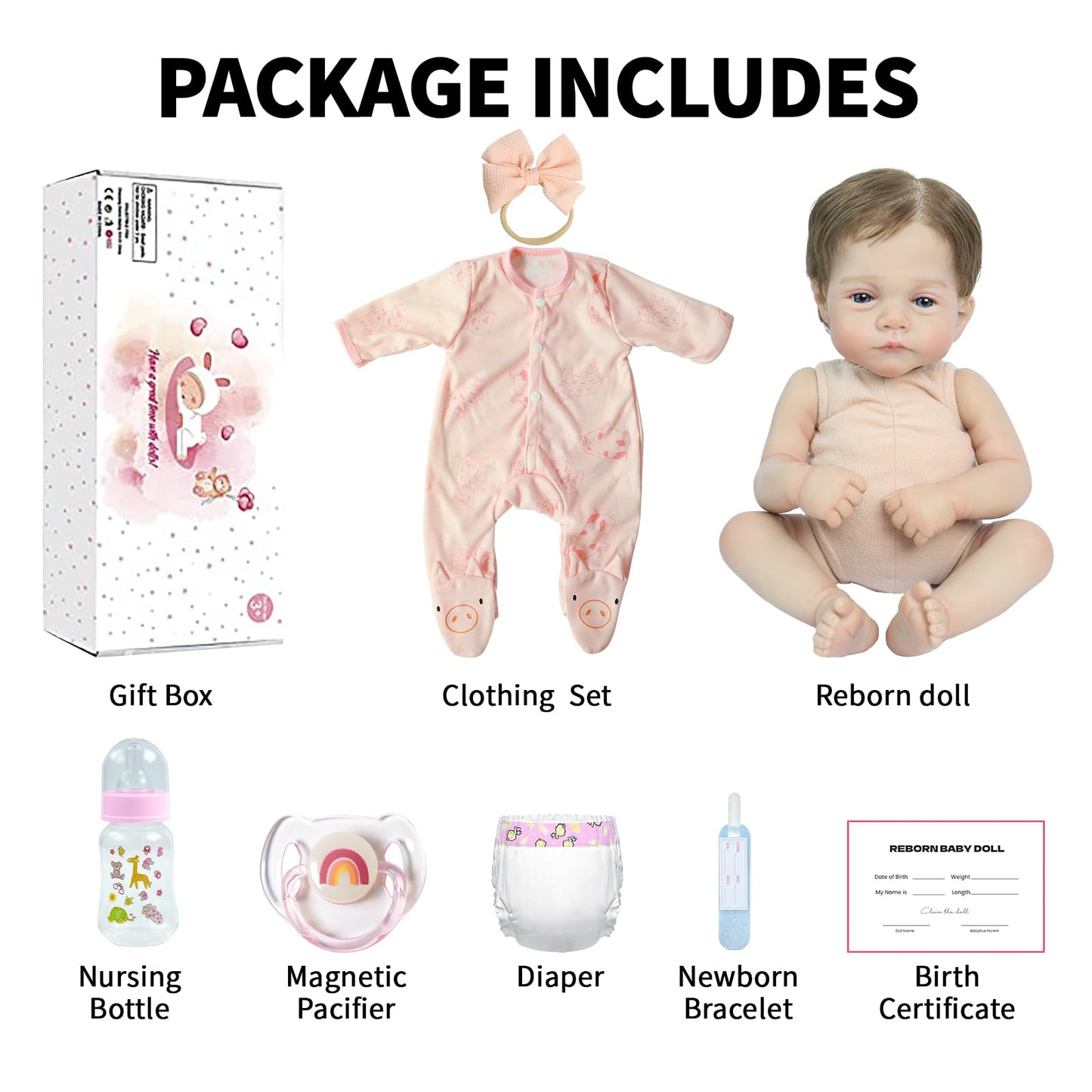 SCOM Realistic Reborn Baby Dolls - 18 Inch Lifelike Newborn Baby Dolls Adorable Girl, Real Life Baby Doll with Accessories, Soft Baby Doll Reborn Gift for 3+ Yrs Kids, Birthday, Christmas, Education