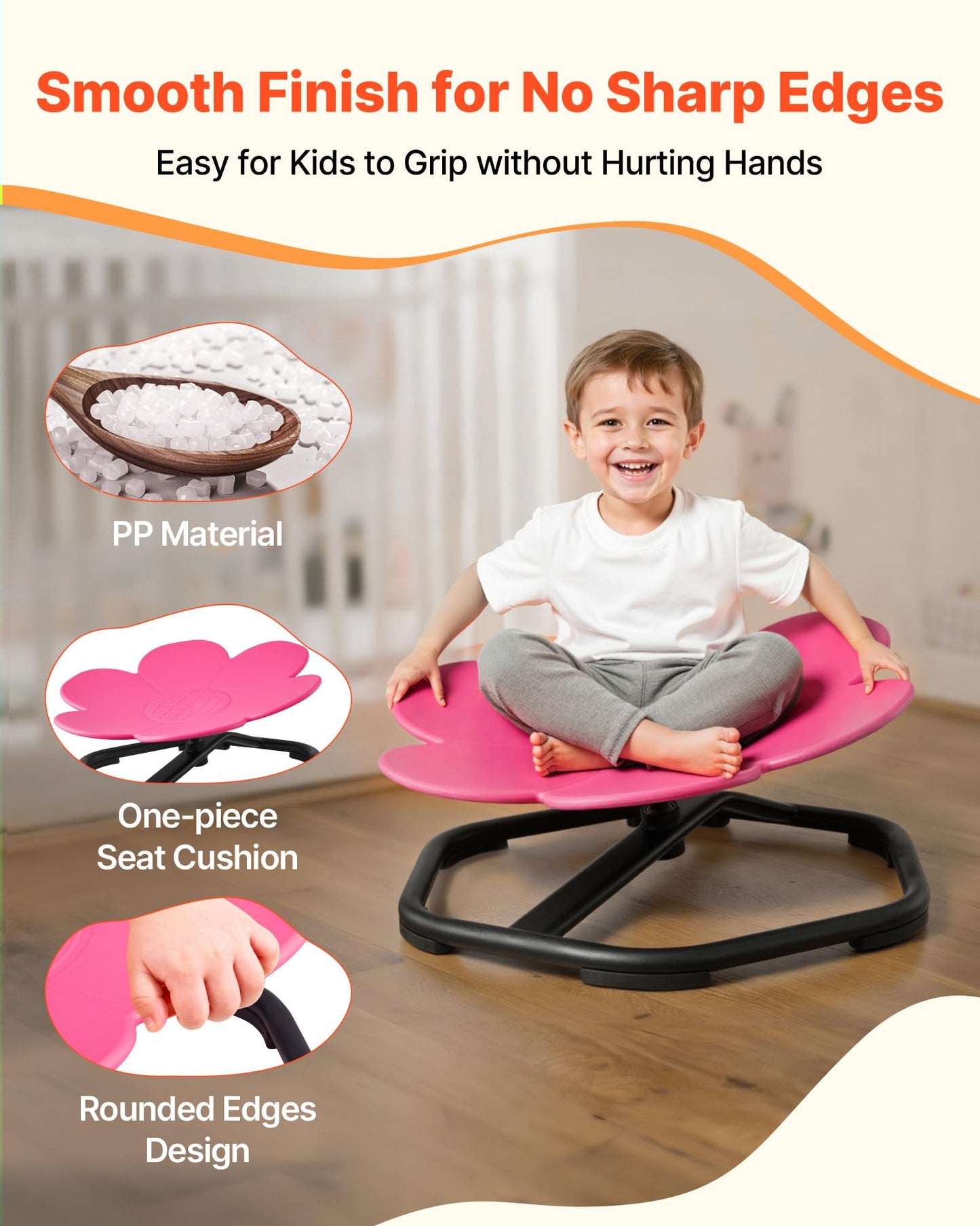 VEVOR Kids Swivel Chair, 220 lbs Capacity, Flower Shape Sensory Spinning Chair, Autistic Kids Sensory Toy Seat with Non-Slip Metal Base, Toddler Sit & Spin Seat for Coordination Balance Focus, Rose