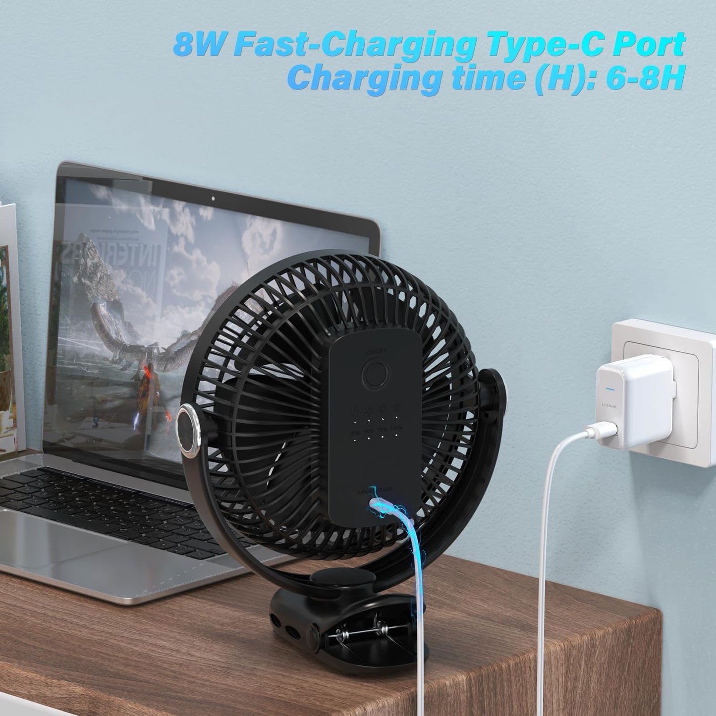BIVBTP 12000mAh Clip on Fan 30H Longest Runtime, 8in Portable Fan Rechargeable, Ultra Quiet with Heavy-Duty Clamp, USB Desk Fans for Golf Cart,Office Desk, Treadmill, Camping, Bedroom
