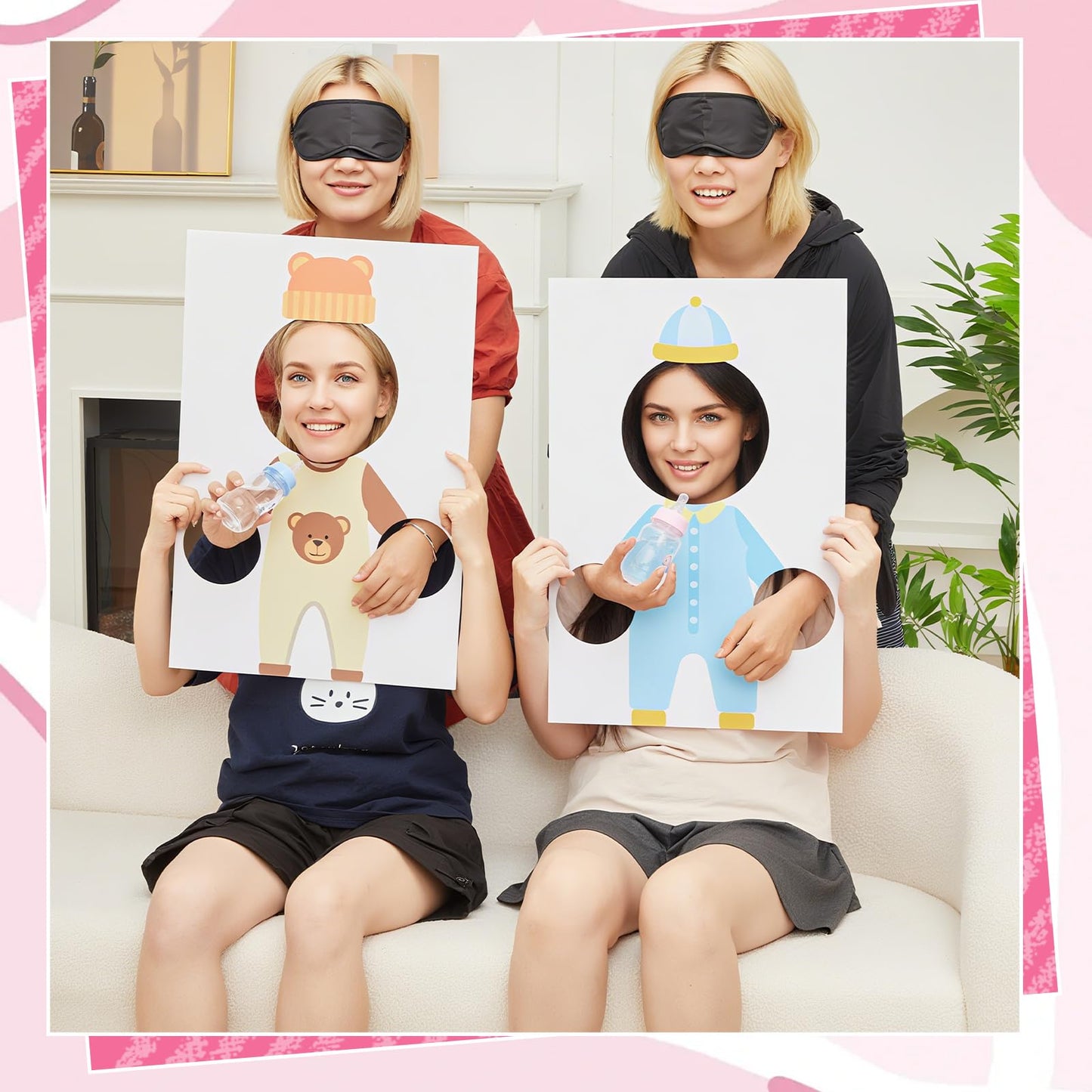 Fiwochic 6 Set Baby Shower Games Feed The Baby, Feed Me Games with 6 Pcs Kt Boards and 6 Pcs Eye Patches for Funny Shower Party Gender Reveal Activities Supplies(Gender-neutral,Multicolor)