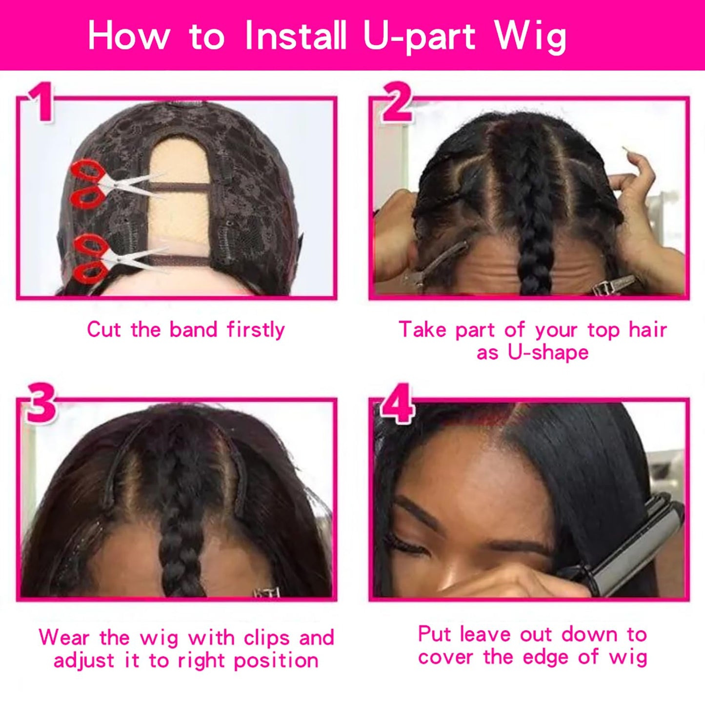 Selina U Part Wigs Human Hair Kinky Straight Wig Yaki Straight Human Hair Wig For Women Afro Kinky Straight Human Hair u Part Wig Glueless Upart Yaki Straight (U Part Kinky Straight Wig, 20inch)
