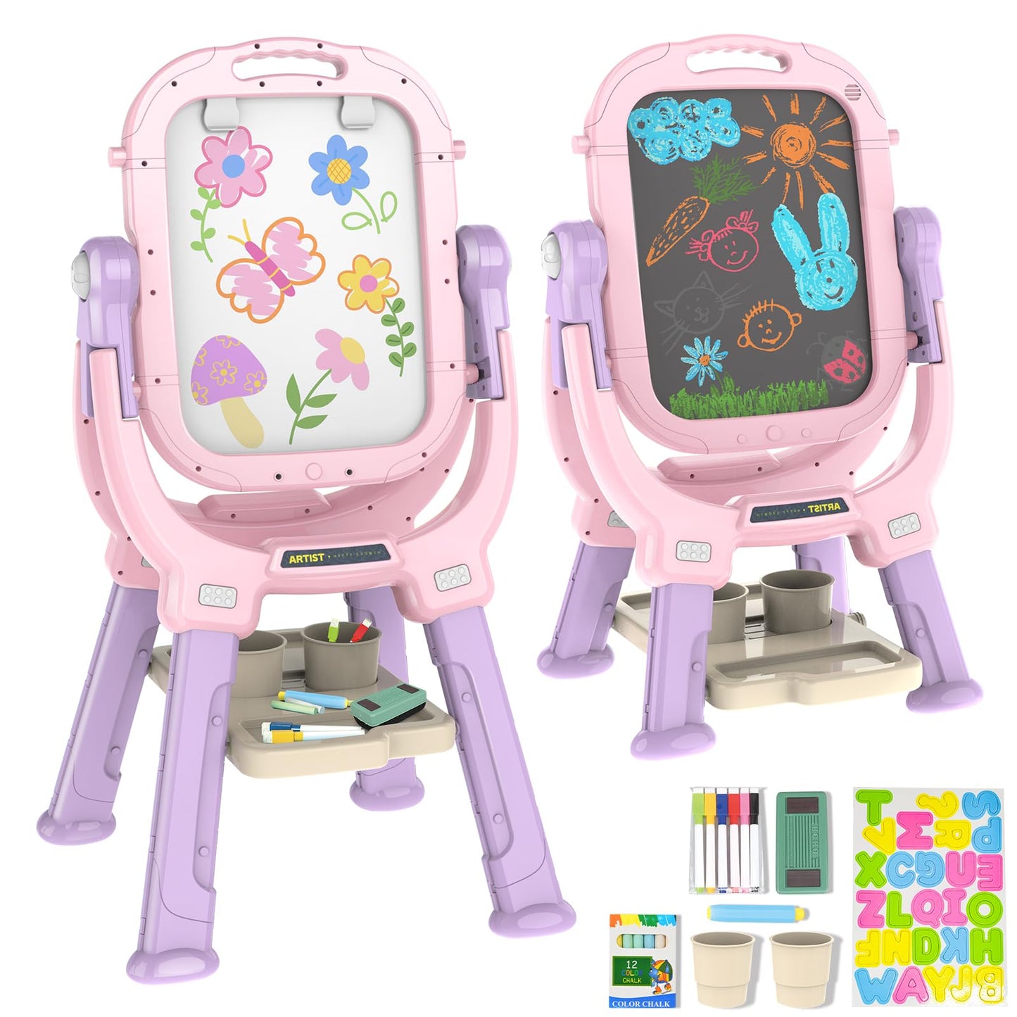 Ylovetoys Easel for Kids, Toddler Art Easel Adjustable Standing, Magnetic Double Sided Easel with Painting Accessories Gift for Boys and Girls