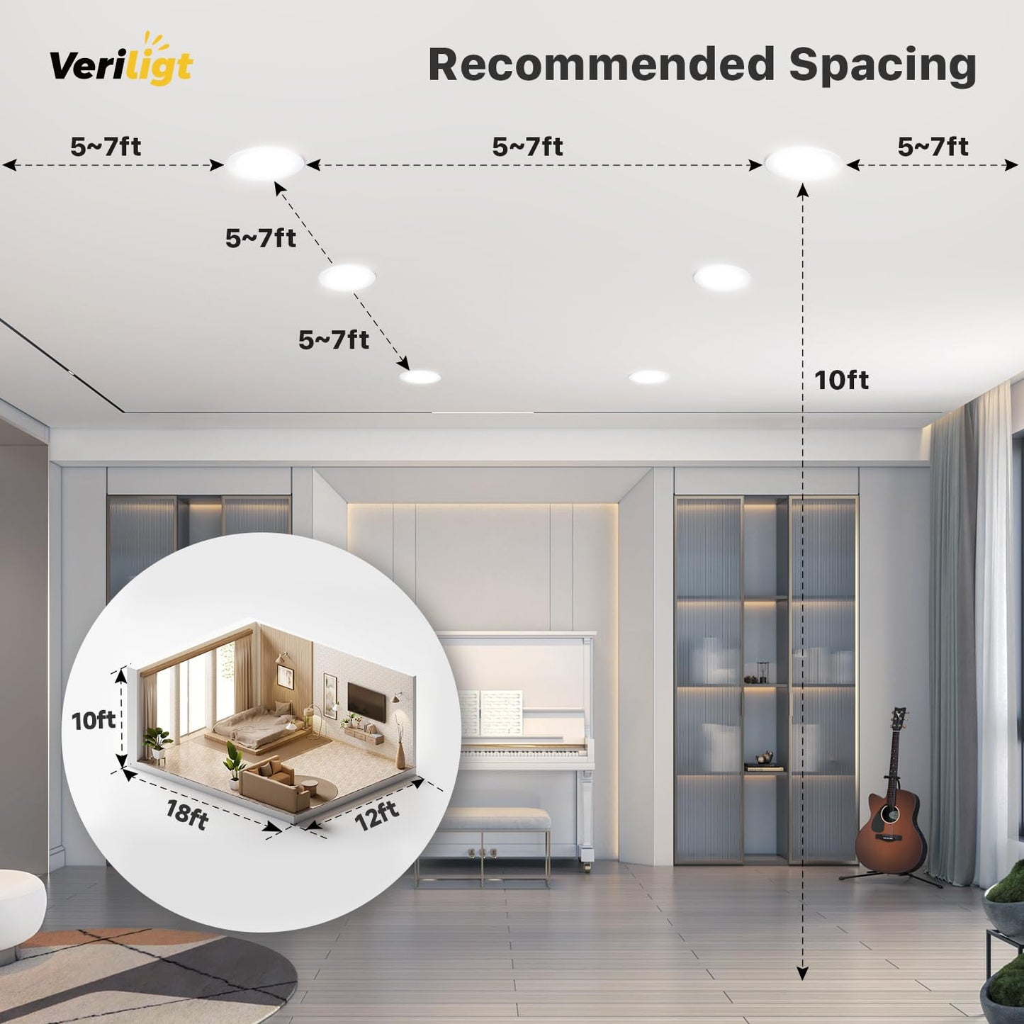 Veriligt 12 Pack 6 Inch 5CCT LED Recessed Light, Silm Canless Recessed Lighting, Dimmable, Damp Rated, 2700K-5000K Selectable, Wafer Ceiling Downlight with Junction Box, 1200LM, 12W 120V, ETL&FCC