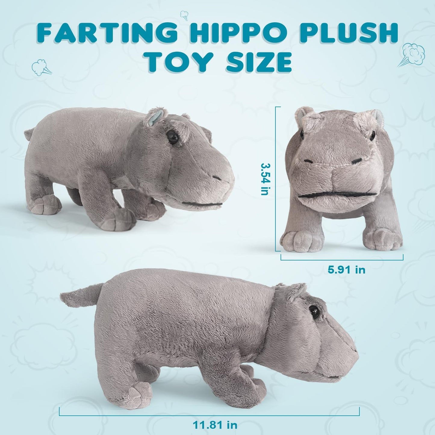 Hippo Plush Toy, Farting Plush Toy, Funny Animal Plush Toys, Lively Atmosphere Toys, Interesting Gifts for Kid and Colleagues on Birthdays, White Elephant Day, April Fools' Day, Thanksgiving