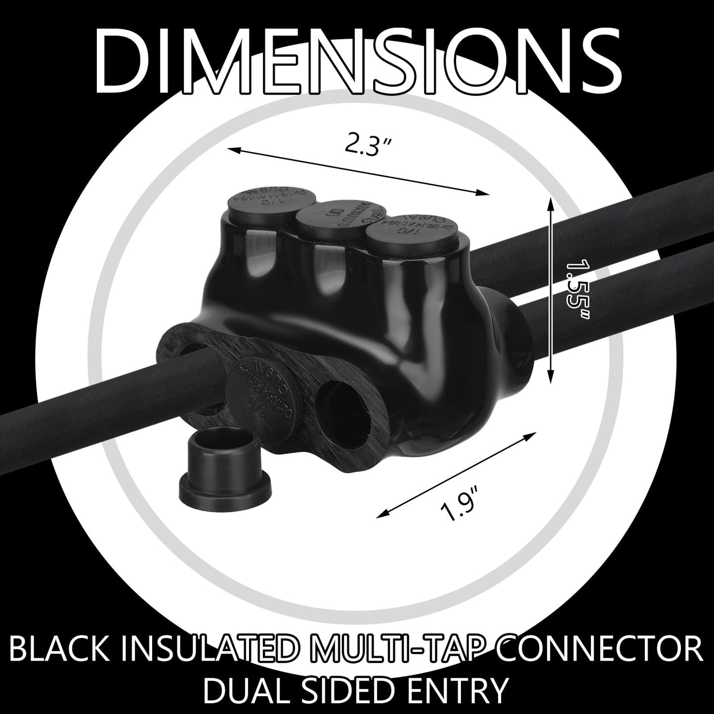 Copkim 5 Pack Black Multi Cable Connector Insulated Multi Tap Connector 3 Wire Port Splice Dual Sided Entry Prefilled with Oxide Inhibitor (1/0-14awg)