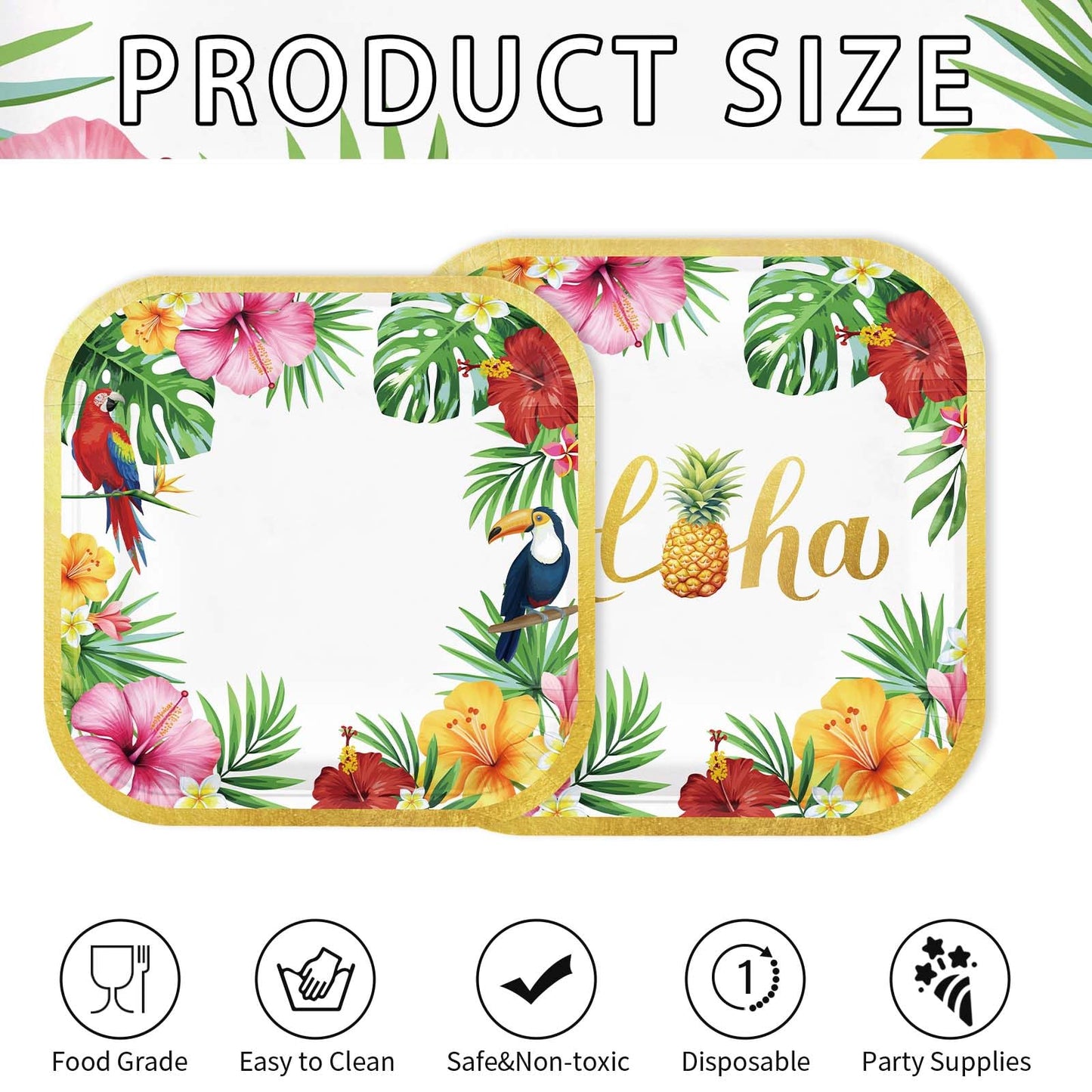 200Pcs Hawaiian Luau Party Decorations Aloha Tropical Hibiscus Floral Luau Plates and Napkins Hawaii Palm Leaf Tableware Set for Summer Hawaiian Graduation Birthday BBQ Beach Party Supplies Serve 50