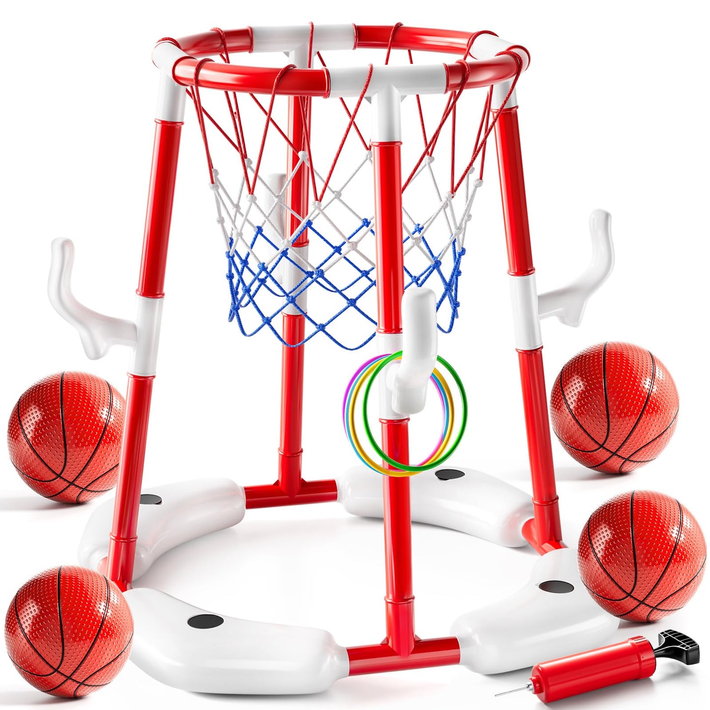 JUKUDAHU - Pool Basketball Hoop Toy for 2 3 4 5 6 Year Old Boys Floating Basketball Toy with 4 Air Pump Balls Outdoor Play Summer Water