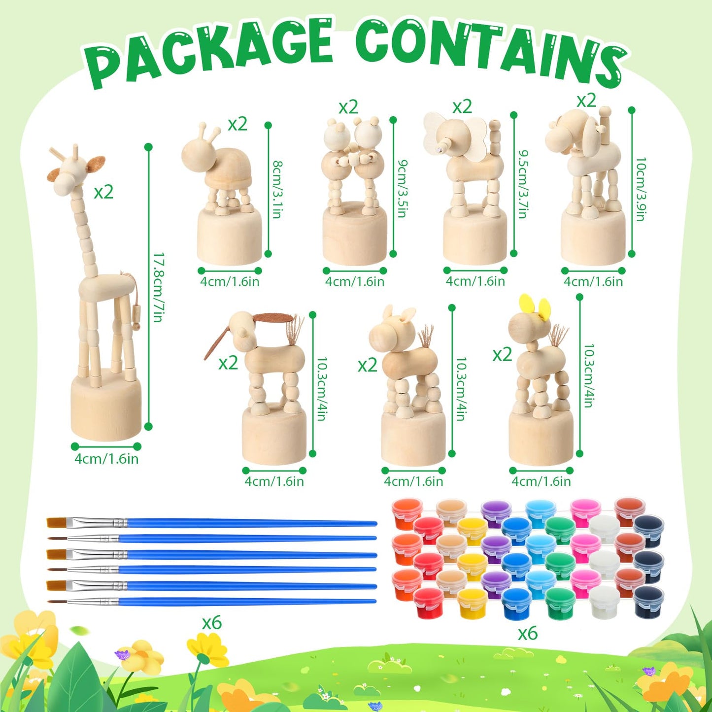 DoubleFill 16 Pcs Painting Craft Kits for Kids Unfinished Wood Animals Figures Crafts with 3 Set Paints 2 Pcs Brushes DIY Arts and Crafts for Boys and Girls Spring Gifts for Painting Party Favors