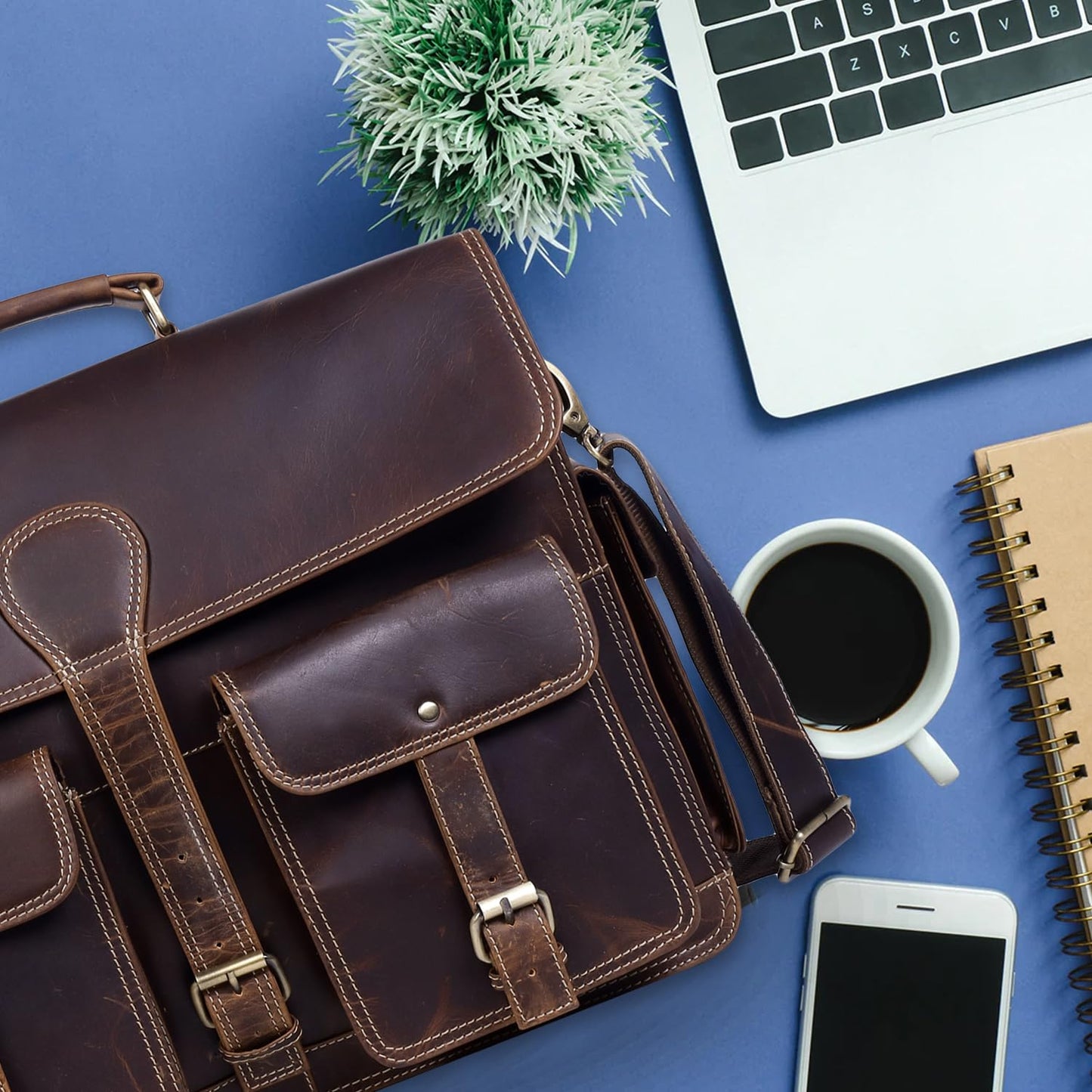 TRISKY Leather Laptop Bag for Men Satchel Briefcases for Men and Women for Office Work, College, Gifting, Travel with Mens Shoulder Bags Crossbody Mens Messenger Bags 16 inch Laptop Bag - Brown