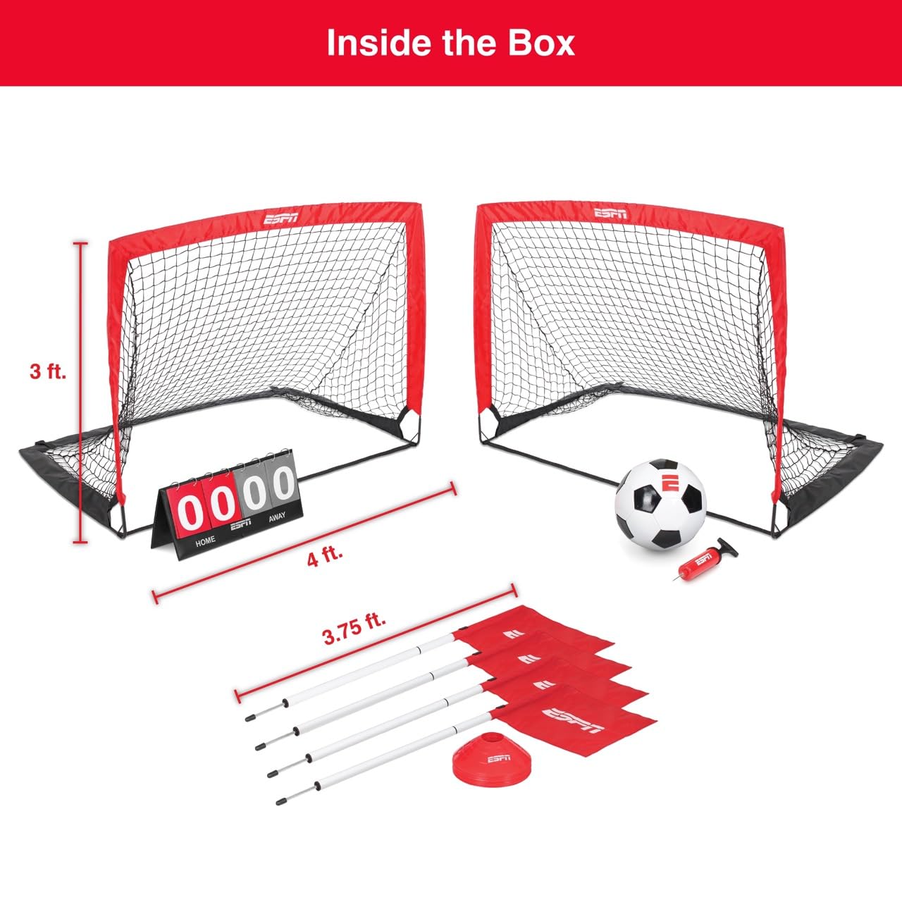 ESPN Soccer Stadium Experience for Kids Includes 2 Nets, Ball, and Youth Soccer Training Equipment, Ideal for Outdoor Games (ES-SC620)
