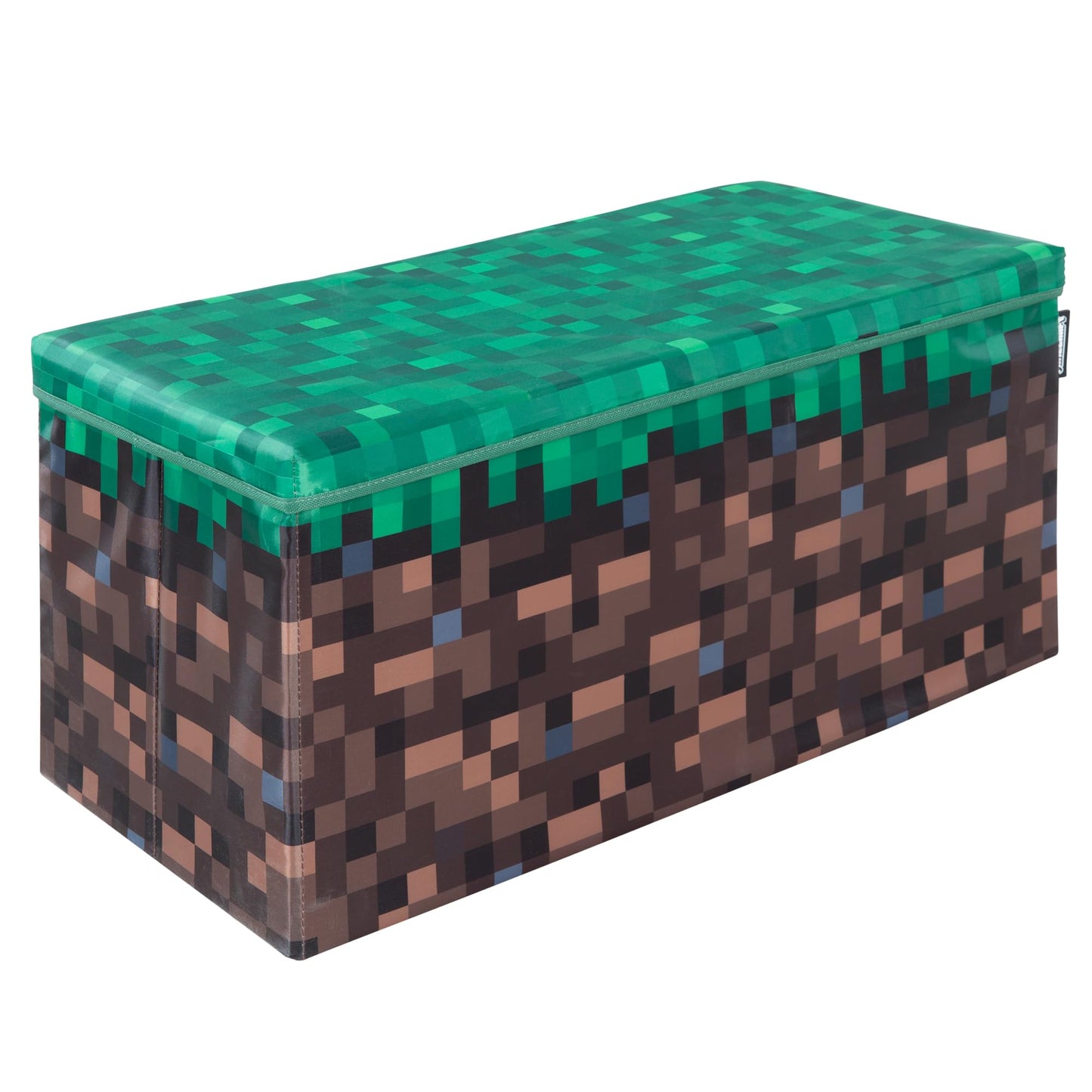Minecraft: Bench Storage Box - Large - Pixel Grass Block, Collapsible Toy Storage w/Lid, Footrest, 11.8 x 23.6 x 11.8, Game Theme Decor, Licensed
