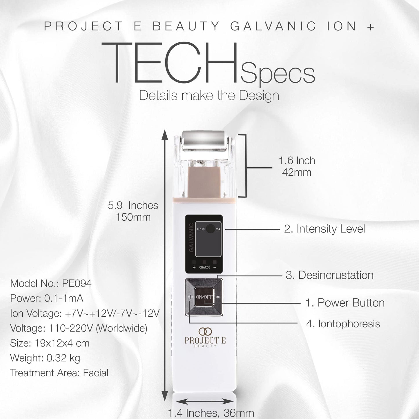 Project E Beauty Portable Rechargeable Galvanic Device | Skin Care Reduce Wrinkles Skin Tightening Firming Fine Lines Desincrustation Deep Pore Cleansing Rejuvenation Device
