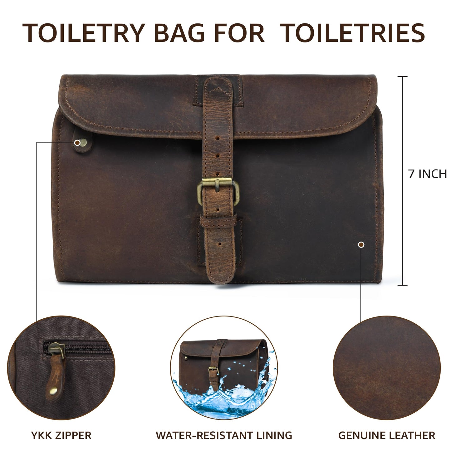 LEATHER VILLAGE Hanging Toiletry Bag for Men & Women, Leather Toiletry Bag for Men, Mens Toiletry Bags for Traveling, Hanging Travel Toiletry Bag, Mens Travel Bag Toiletry, Dopp Kit Shower Bags-Brown