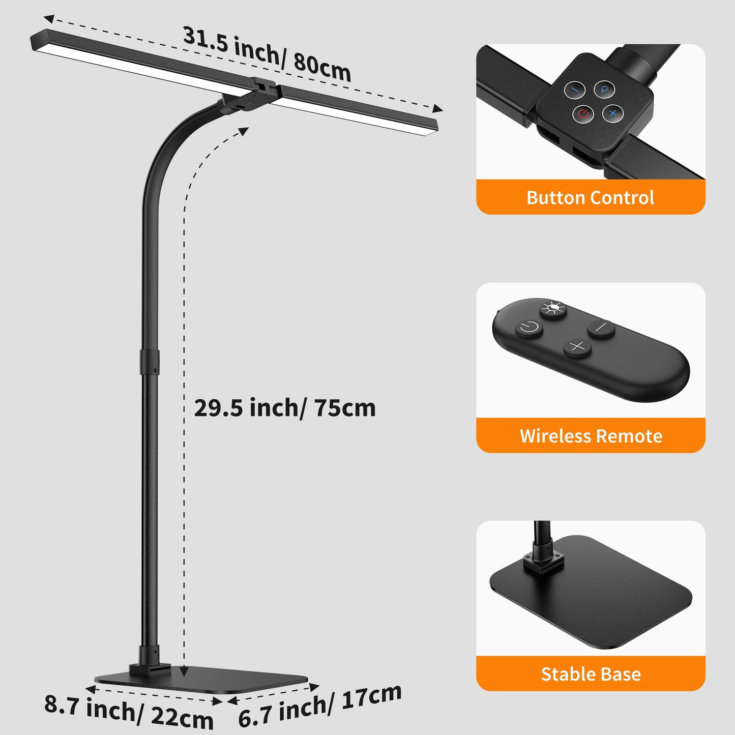 Kaulsoue Desk Lamp Architect Task Dual Head Modern Flexible Gooseneck Tall Dimmable Light for Home Office, 5 Color Modes,Remote Control, 1500lm 24W Extra Bright Lighting