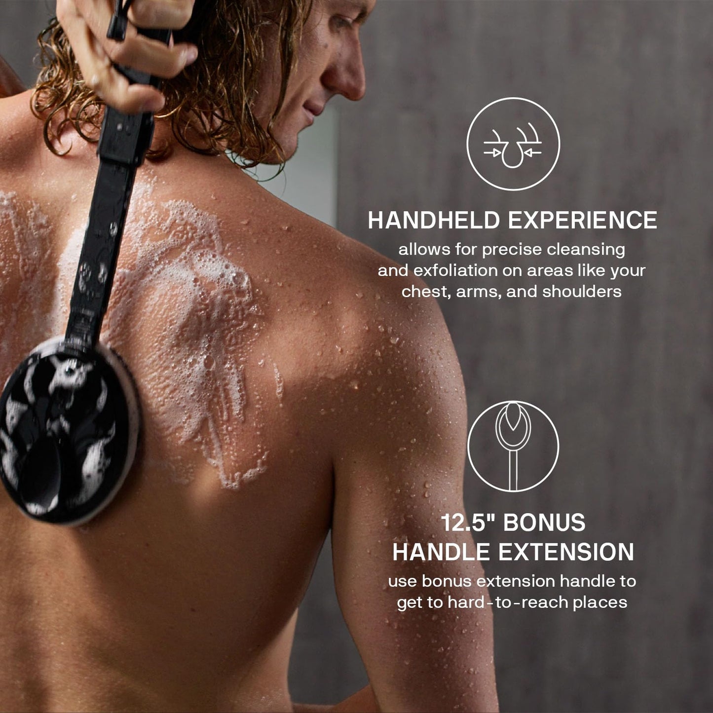 Black Wolf Silicone Body Scrubber & Exfoliator - Vibrating Loofah Shower Scrubber Brush with Handle Extension for Back - Deep Cleaning & Exfoliating Body Scrub - Bath Hygiene Essentials - Men & Women