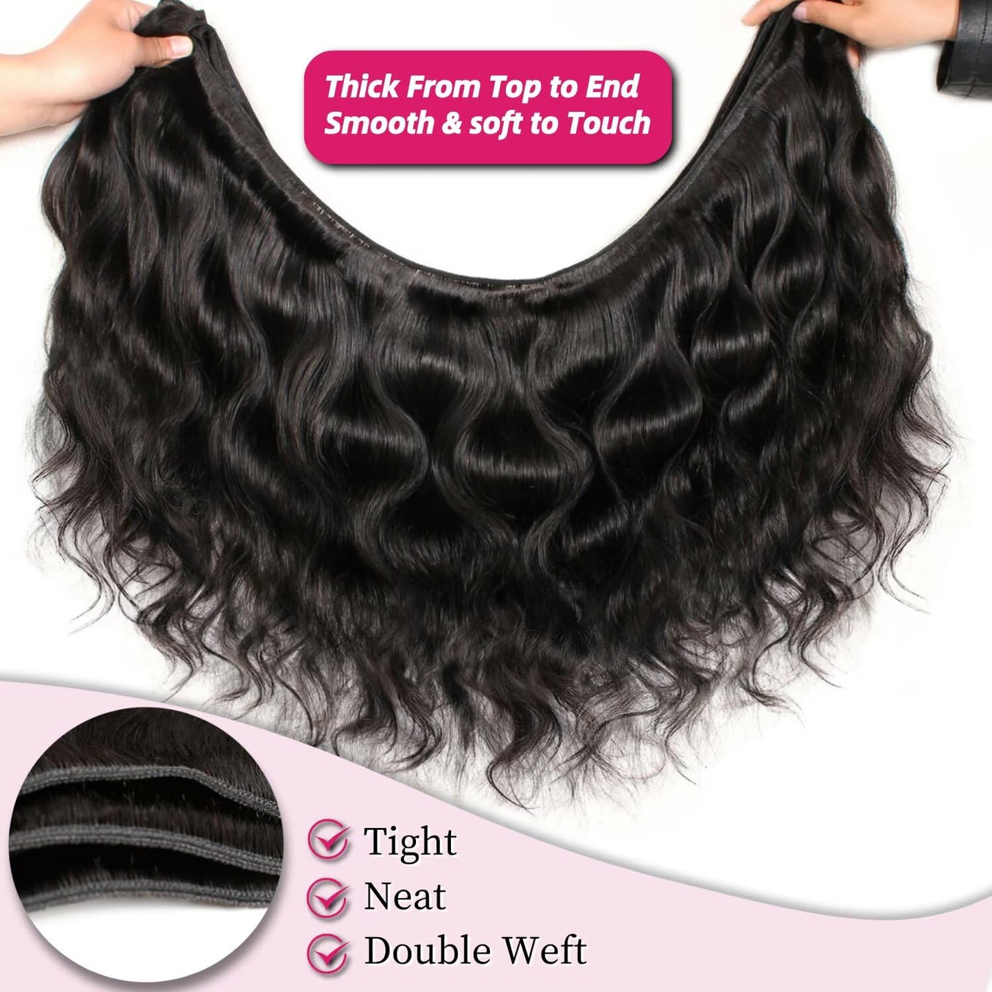 12A Human Hair Bundles 24 Inch Body Wave Bundles Human Hair 100% Unprocessed Brazilian Virgin Weave Bundles 1 Bundle Real Natural Black Wavy Human Hair Extensions 1B Bundles for Women