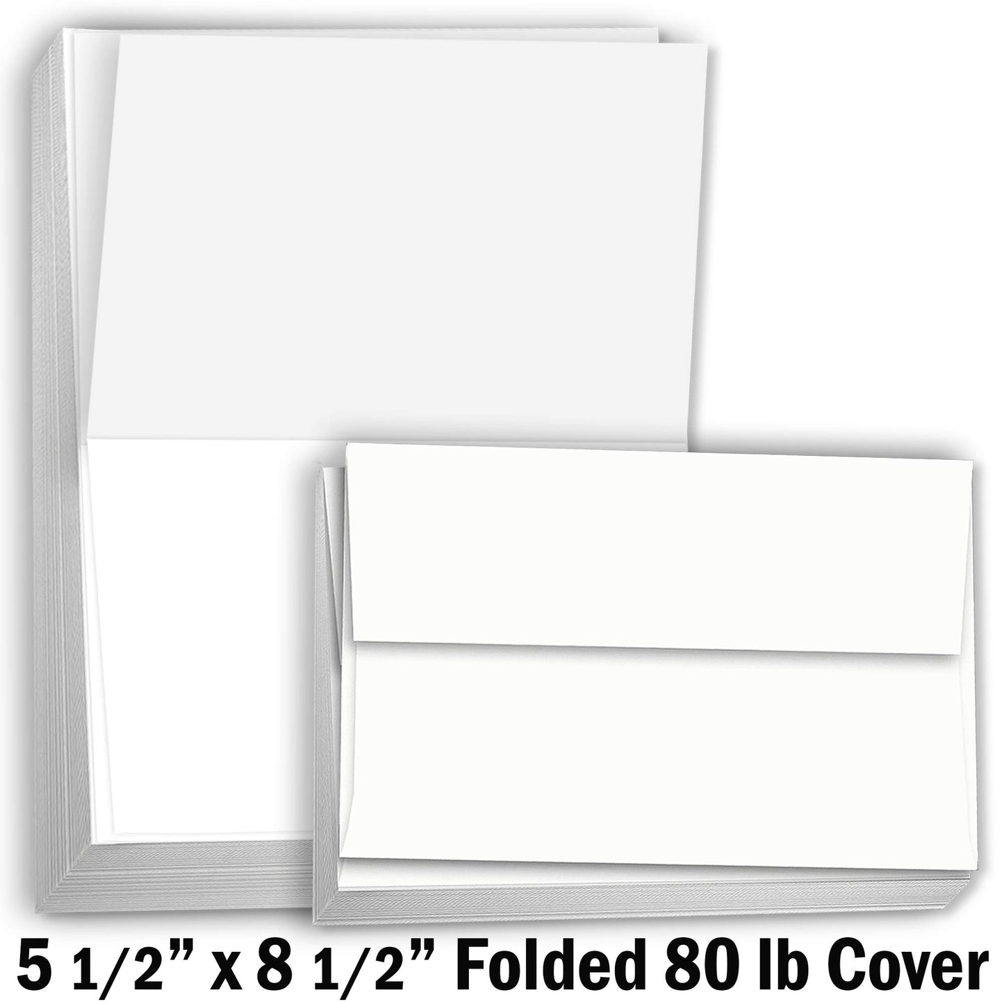 Hamilco White Cardstock Paper, Folded Cards with Envelopes – 5.5" x 8.5", 80 lb Cover, Blank Greeting & Invitation Cards, 100 Pack