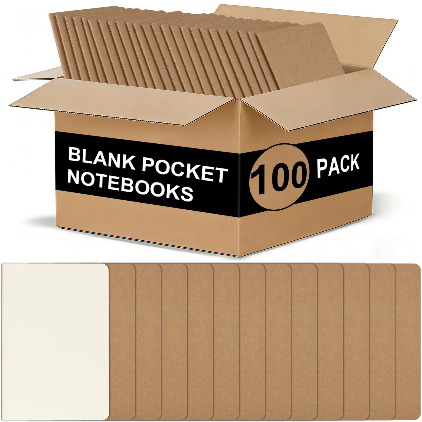 ZCZN 100 Pack Kraft Pocket Notebooks Bulk, 3.5 X 5.5 Inches Blank Paper Journaling Notebooks, 30 Sheets/60 Pages, Mini Journal Notebooks for Work, Writing, Drawing Memo Notepad(Kraft Cover)