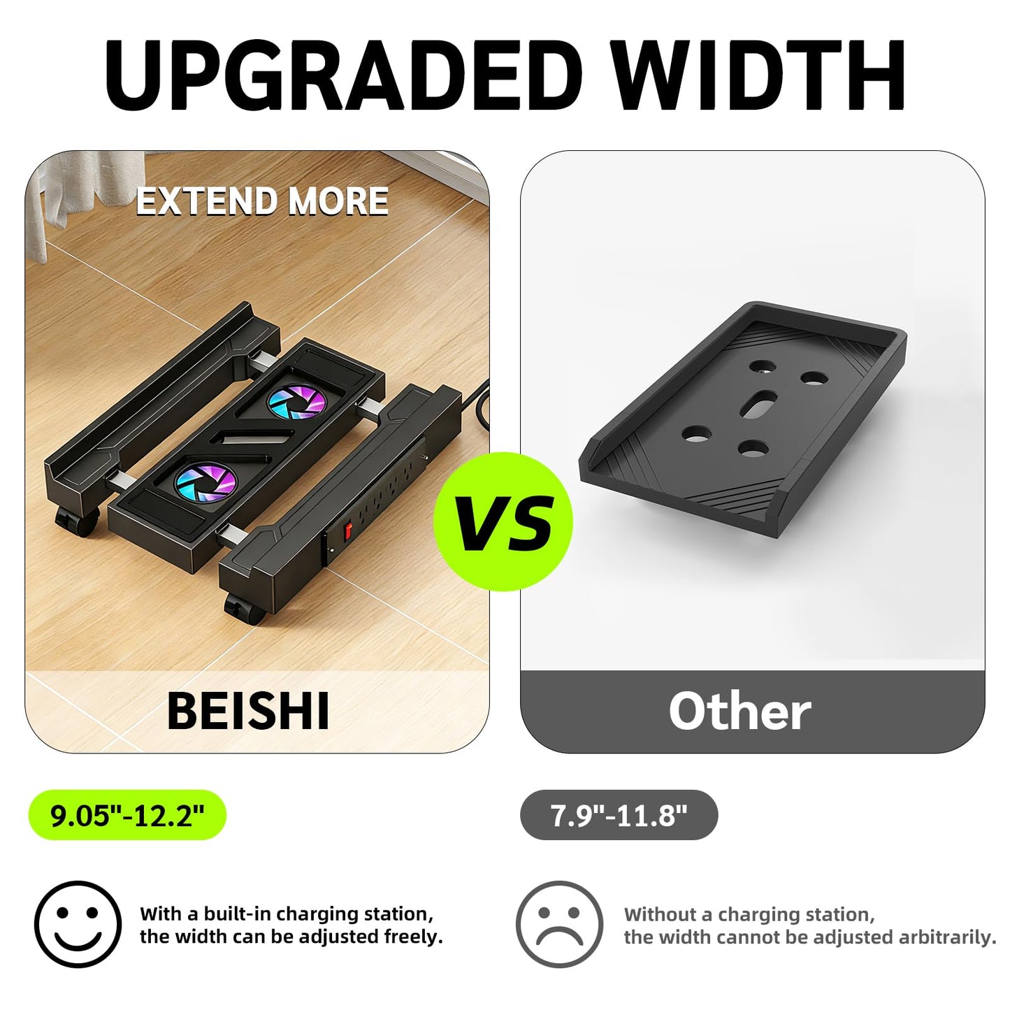 Adjustable CPU Holder with Charging Station and Cooling Fan with RGB Light,Mobile CPU Holder with 4 Rolling Casters, Under Desk CPU Bracket PC Floor Cart PC Riser for Office, Home (Socket with Fan)