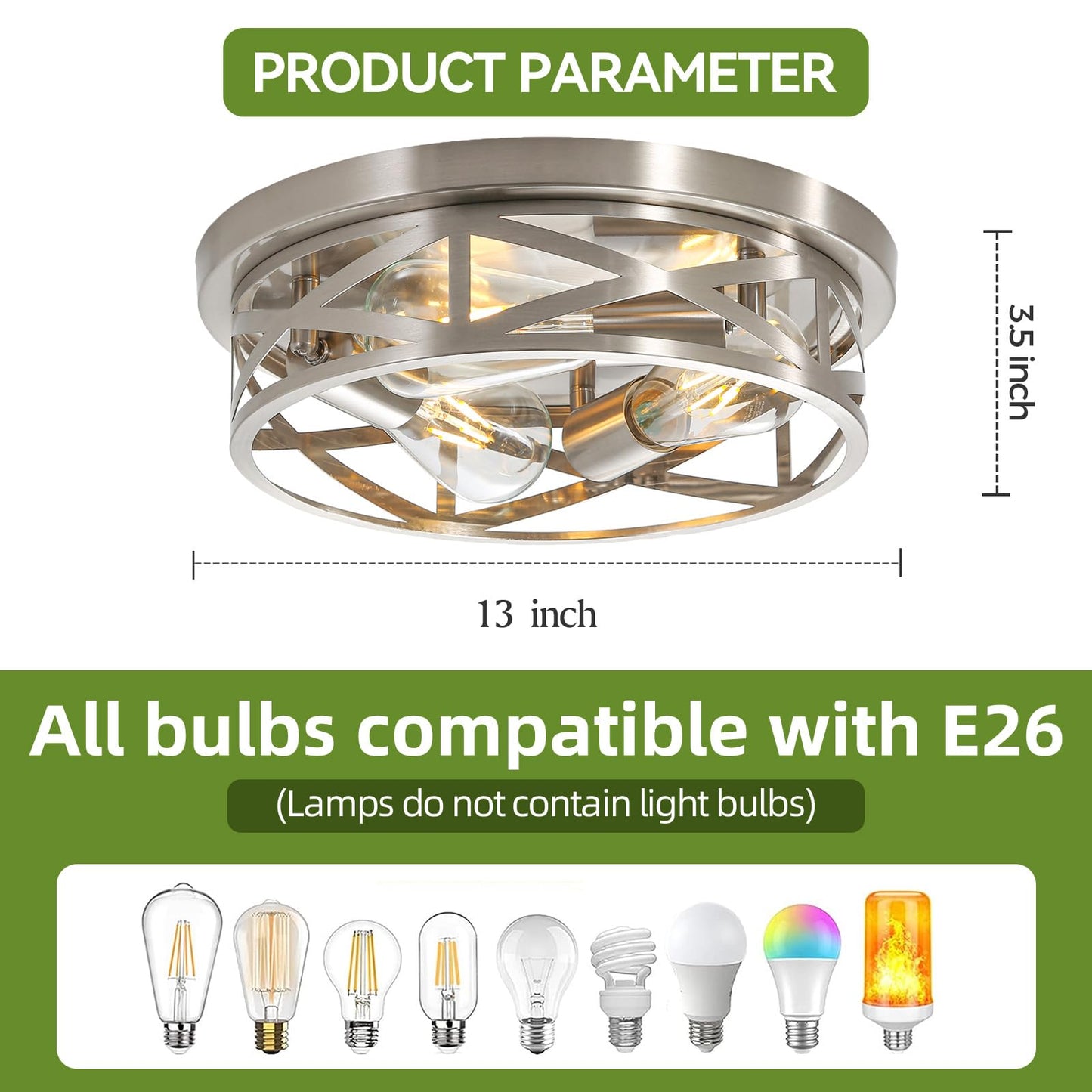 piano7797 13 inch Brushed Nickel Flush Mount Ceiling Light Fixtures,3-Light Modern Hallway Light Fixtures Ceiling, Brushed Nickel Light Fixture Ceiling Mount for Farmhouse,Kitchen, Bedroom 1 Pack