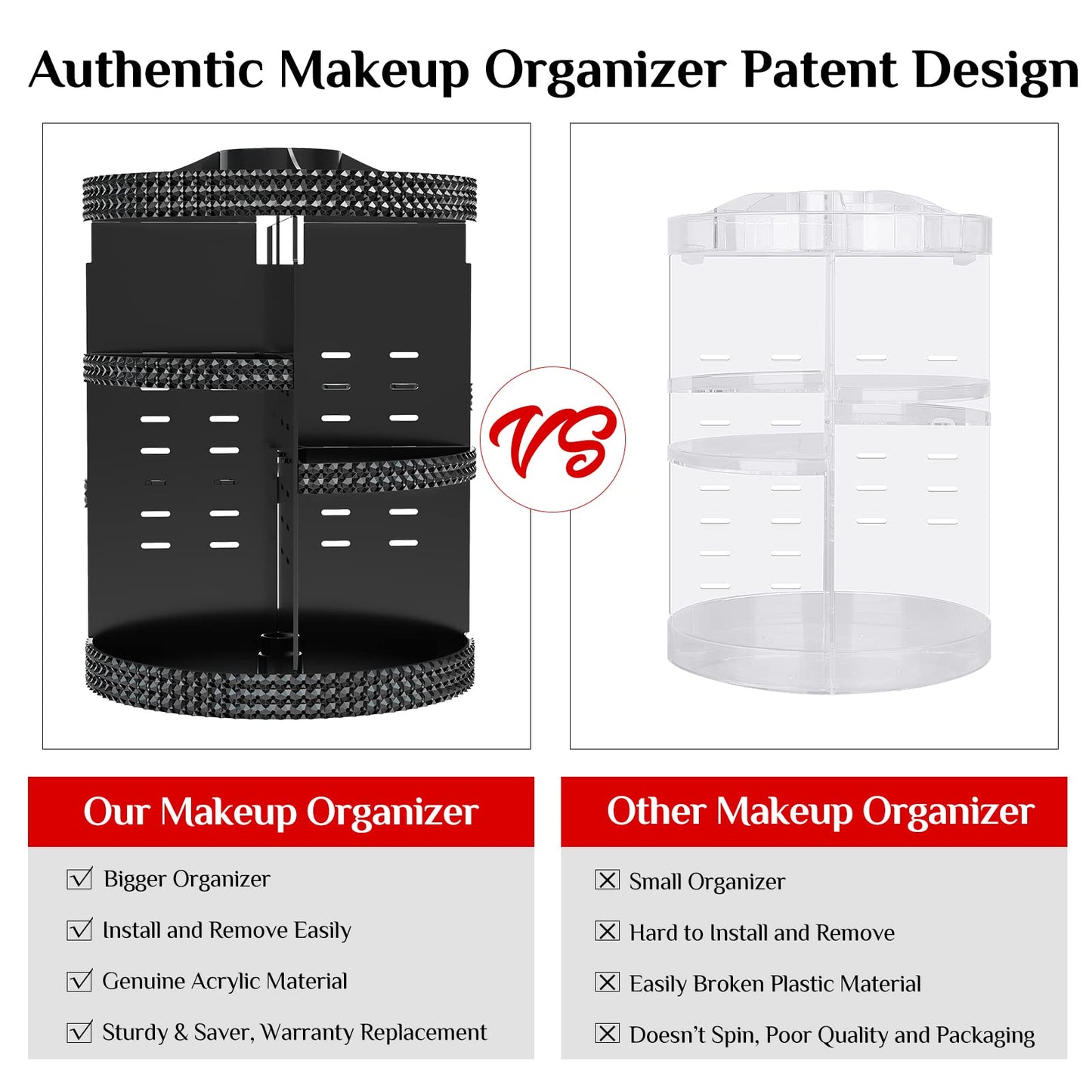 Famitree Black 360 Makeup Organizer Degree Rotating, 7 Layers Large Capacity Cosmetic Storage, Acrylic Makeup Organizers, Organizador De Perfumes Fits Makeup Brushes, Lipsticks, Bathroom, Black