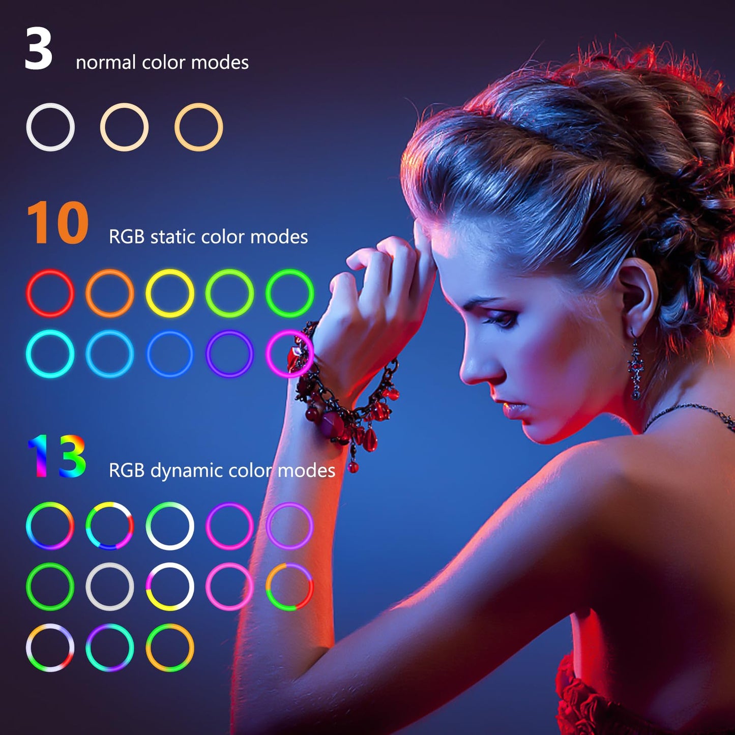 PEYOU 12" Selfie Ring Light with 73" Extendable Tripod Stand with 【Desk Ring Light 】 38 Color Modes, Upgrade 3 in 1 Dimmable Adjustable Speed Ring Light for Makeup/Live Stream/Photograph