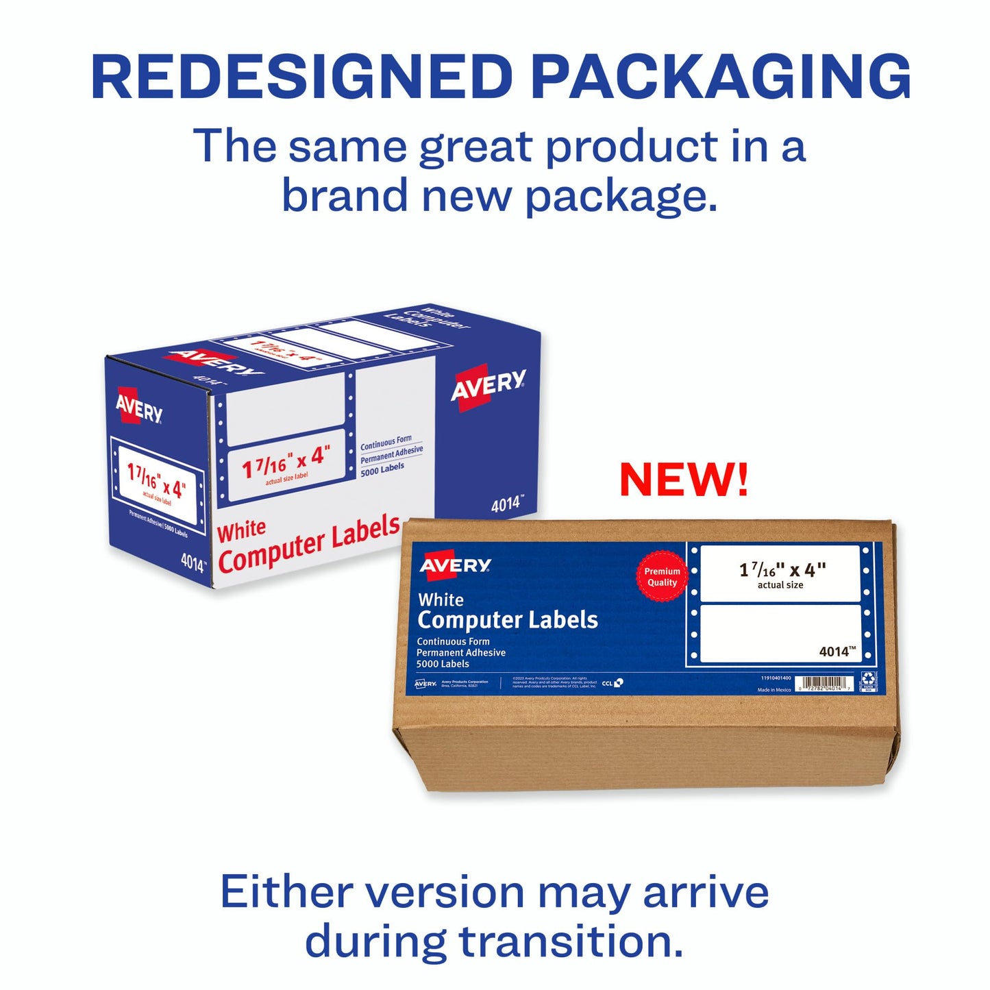 Avery White Computer Labels, 1-7/16" x 4", Dot Matrix and Pin-Feed Printer Compatible, 5,000 Total (4014)