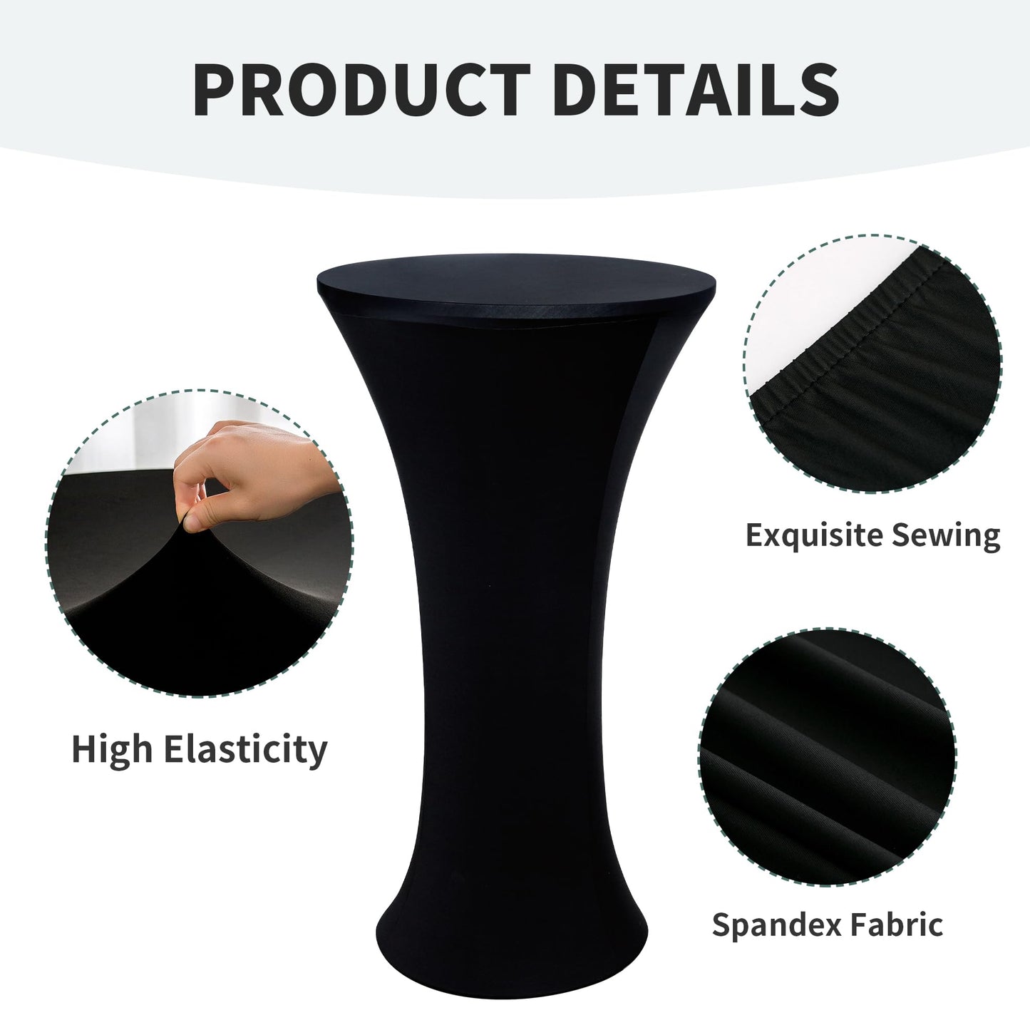 Wolkemer 4PCS 24x43 Inch Black Round Cocktail Tablecloth Fitted Highboy Stretch Cocktail Table Cover for Banquet Bar Party Pub Wedding Indoor Outdoor