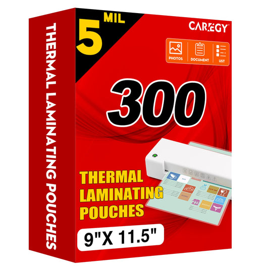 CAREGY 300 Pack Laminating Sheets, Holds 8.5 x 11 Inch Sheets,5 Mil Thermal Laminating Pouches,9 x 11.5 Inches Lamination Sheet Paper for Laminator, Clear, Letter Size, Office and School Supplies