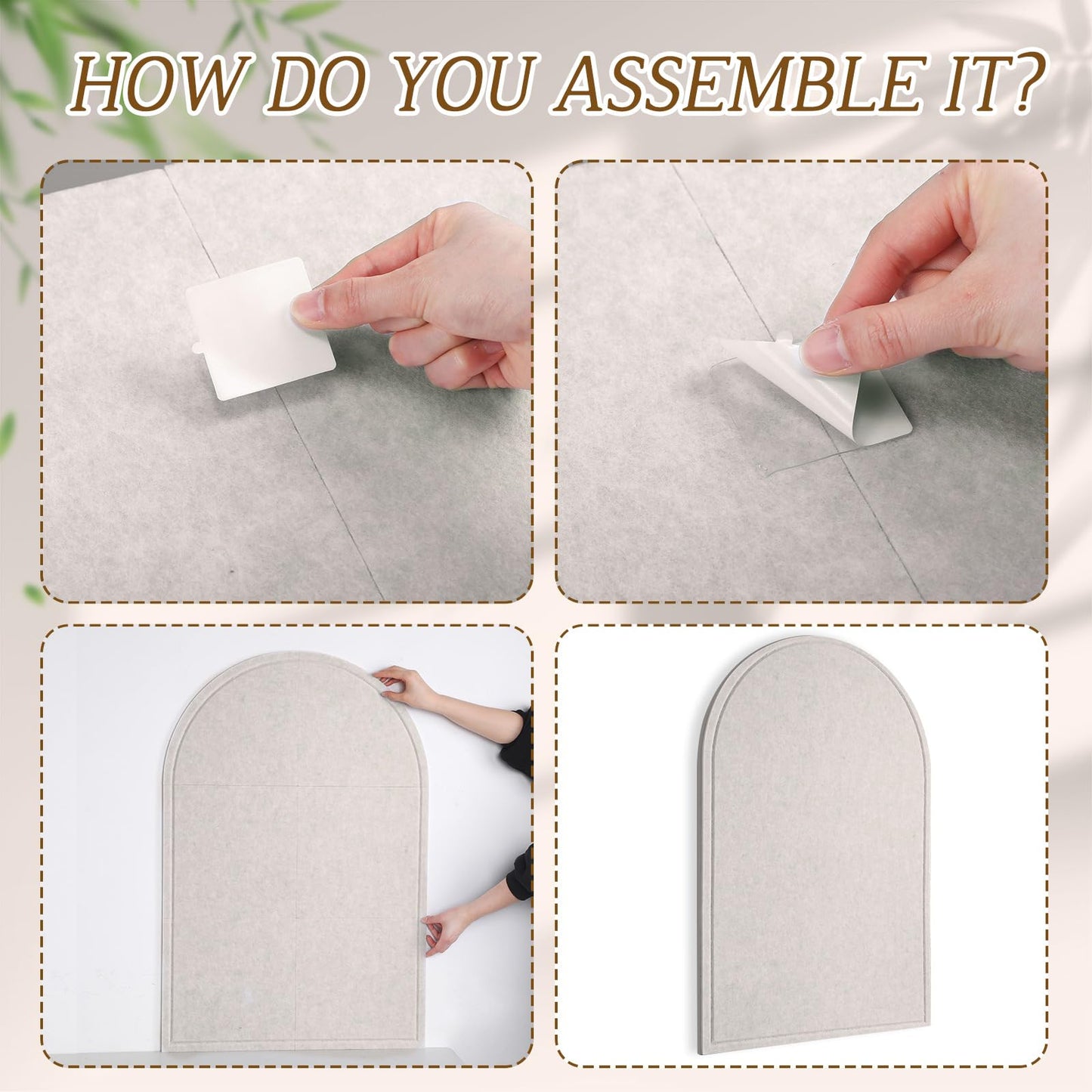 MotiMind Large Arched Felt Bulletin Board 35" x 24" Felt Pin Cork Board Alternative No-Drill Frameless Wall Tiles with 20 Gold Pins for Office Home Wall Decor Art Photo Display(Beige)