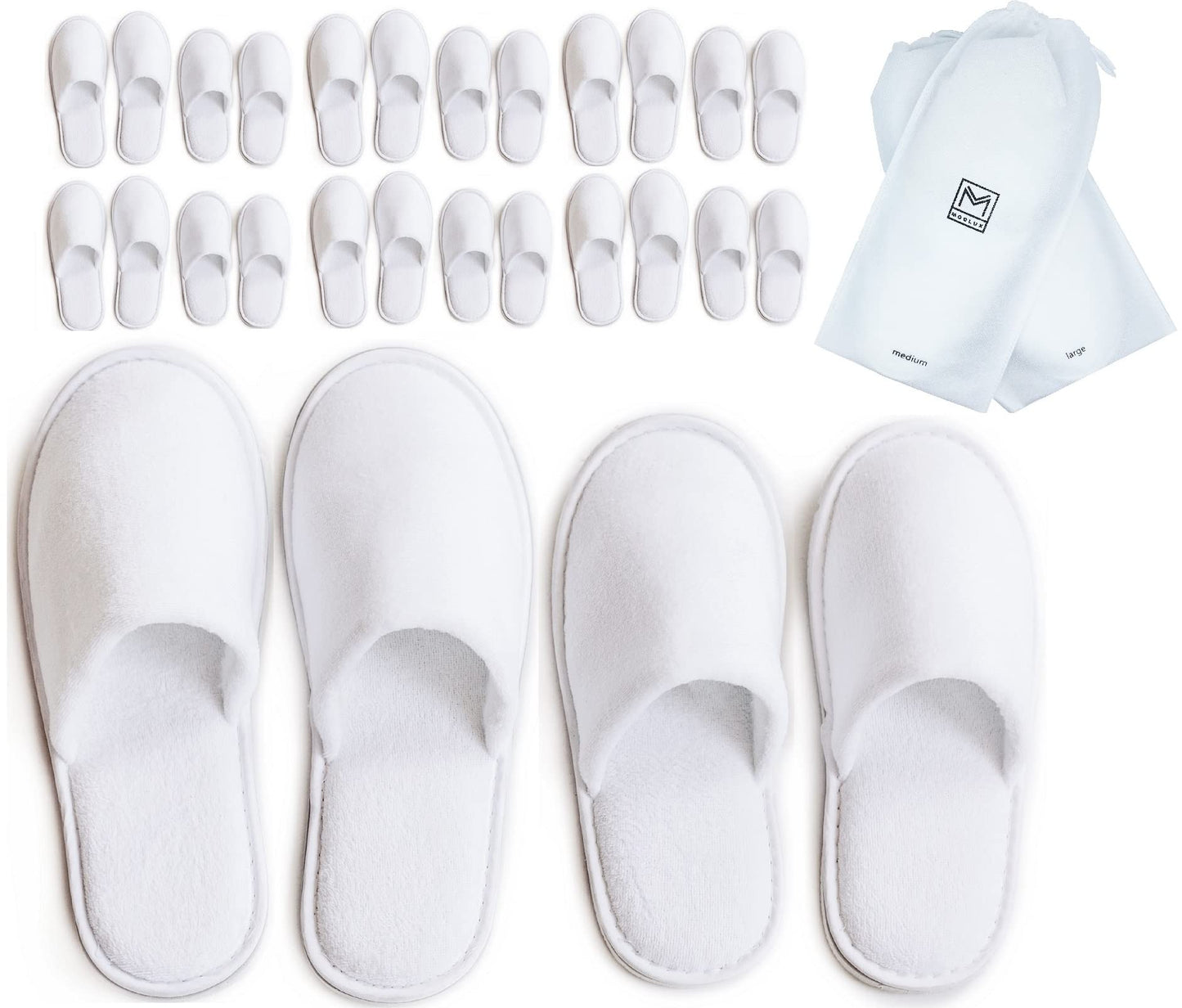 MODLUX Spa Slippers, 12 Pairs Cotton Velvet Closed Toe Hotel Slippers with Pouch, Non-Slip, Disposable Slippers for Guests, 6 Medium and 6 Large, Home, Indoor, Bride Slippers