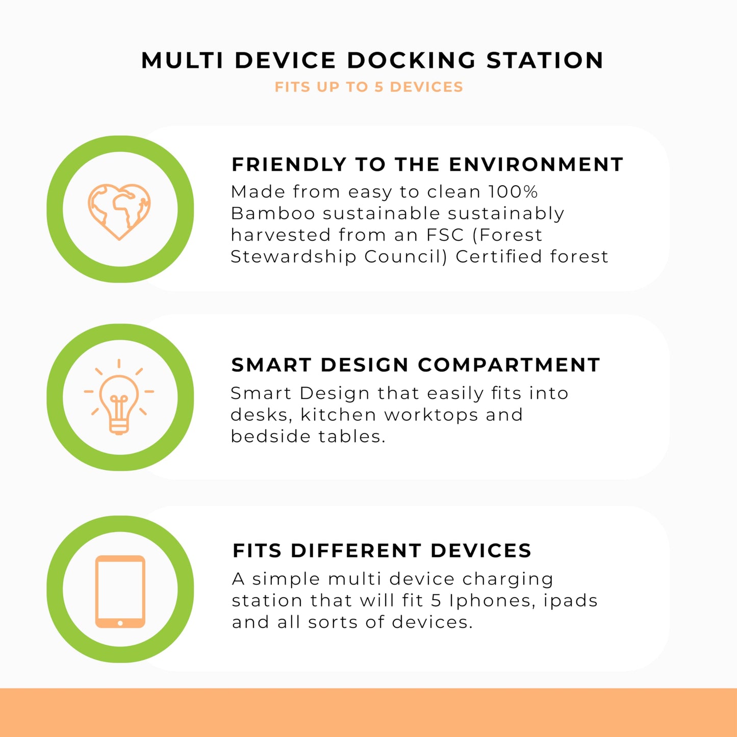 Prosumer's Choice Multi Device Charging Station for Multiple Devices - Wooden Desktop Organizer with Holder for Phones and Tablets - Elegant Desk Organizer for Home and Office, 6 Device Charging Dock