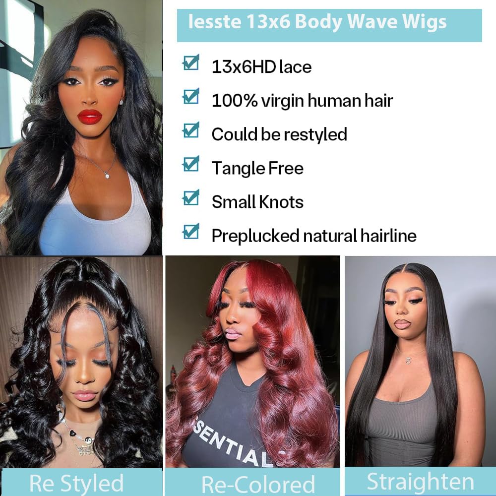 Body Wave Lace Front Wigs Human Hair Pre Plucked 13x6 HD Transparent Lace Frontal Wigs Human Hair180% Density 28 Inch Glueless Wigs Human Hair with Baby Hair for Women