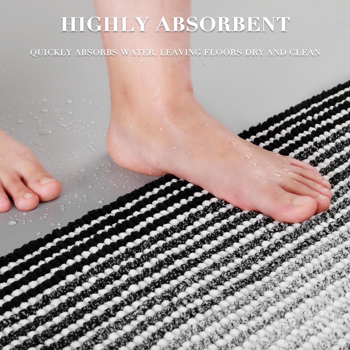 BSICPRO Bathroom Rugs Sets 3 Piece, Large Toilet Rugs U-Shaped Chenille Shower Mat, Non-Slip Absorbent Bath Floor Mats, Black