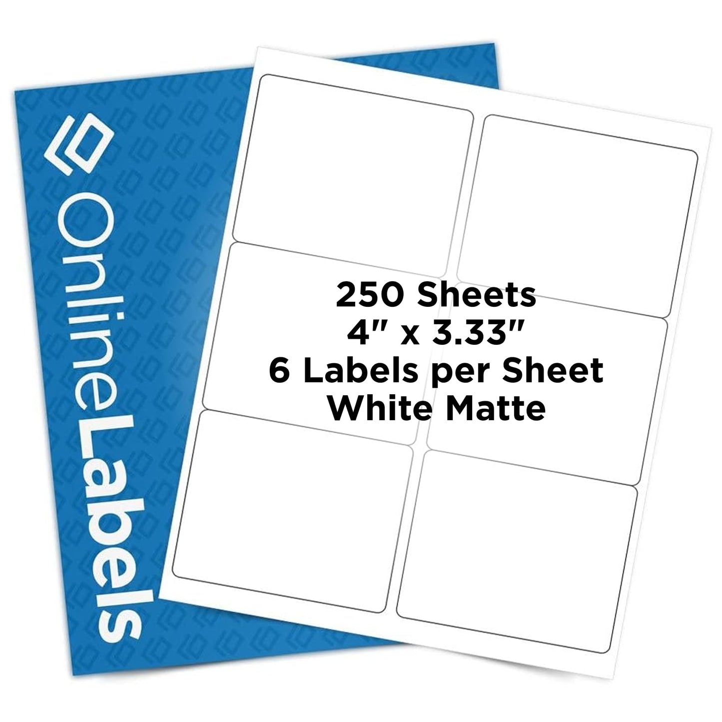 4 x 3.33 Rectangle Shipping Labels - Permanent, White Matte - Wine, Pallet Labels - 6-Up - Pack of 1,500 Labels, 250 Sheets - Inkjet/Laser Printers - Online Labels