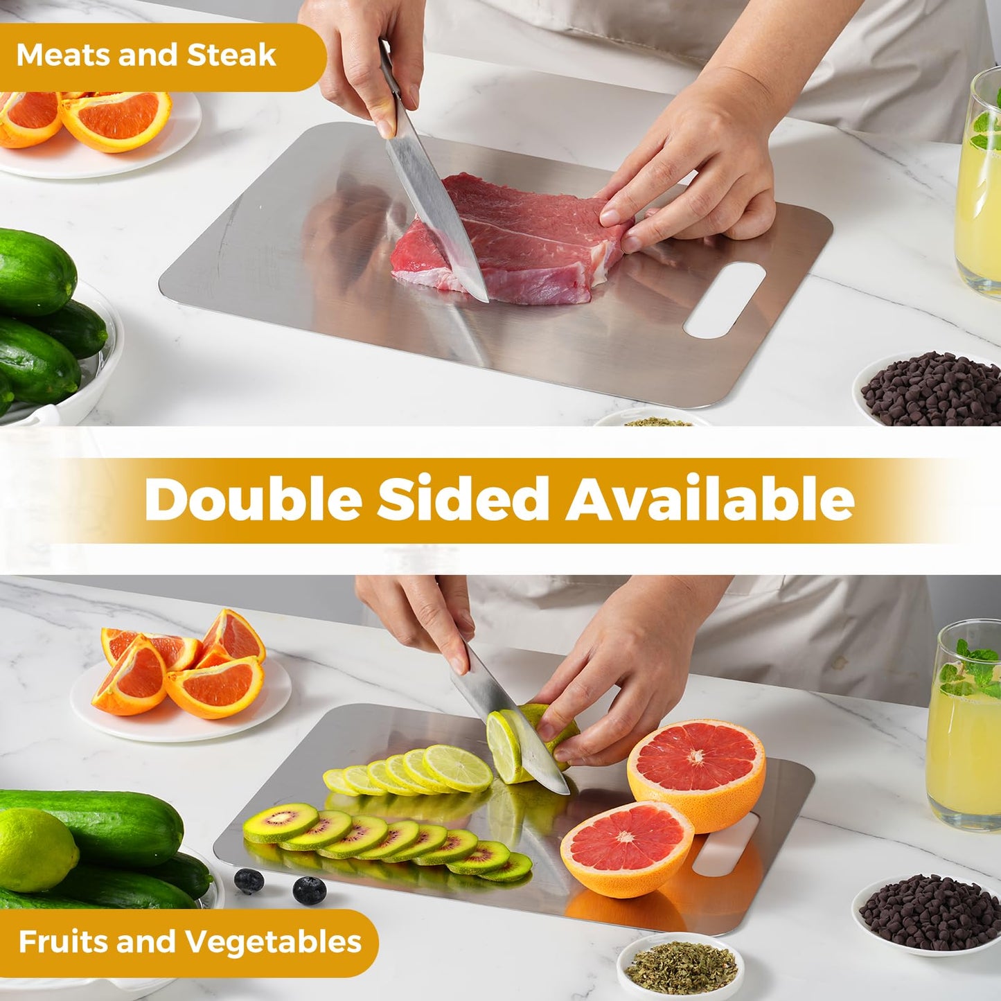 Katori Titanium Cutting Board, 100% Pure Titanium Cutting Boards for Kitchen, Double-side Available Cutting Board for Vegetables, Meat, Fruits, Easy to Store and Clean (M+L)