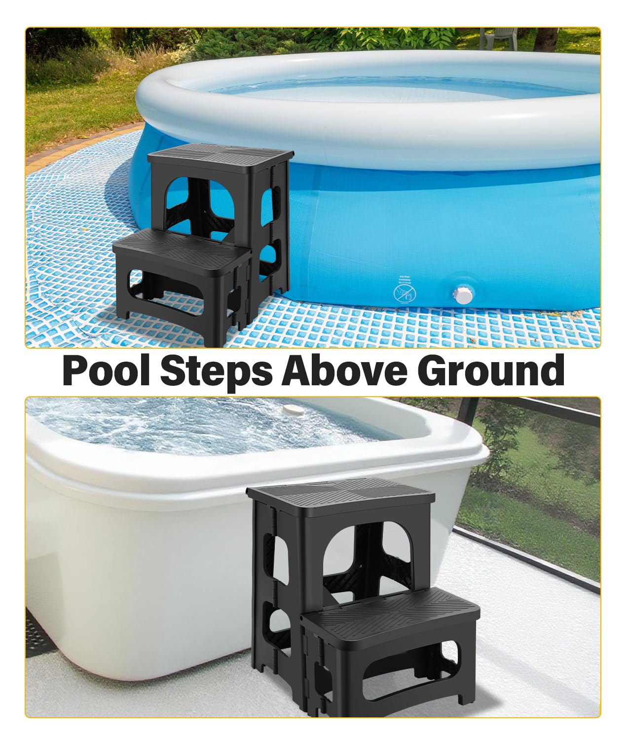 Folding 2-Step Stool for Adults, Non-Slip Collapsible Footstool for Office, Portable Bedside Step Stool, Hold up to 300 lbs, Lightweight & Foldable Step Ladder for Pool Office Home RV