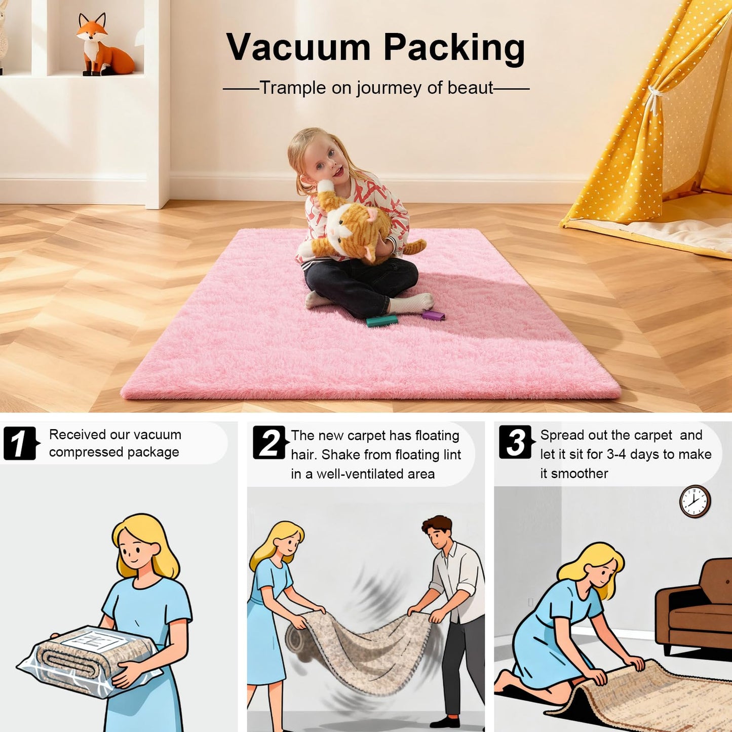 Ehayx 8x10 Area Rugs for Living Room, Large Fluffy Pink Rugs for Bedroom, Fuzzy Shag Soft Non-Slip Carpet for Kids Girls and Boys Nursery Dorm Indoor Room Home Decor (8ft X 10ft, Pink)