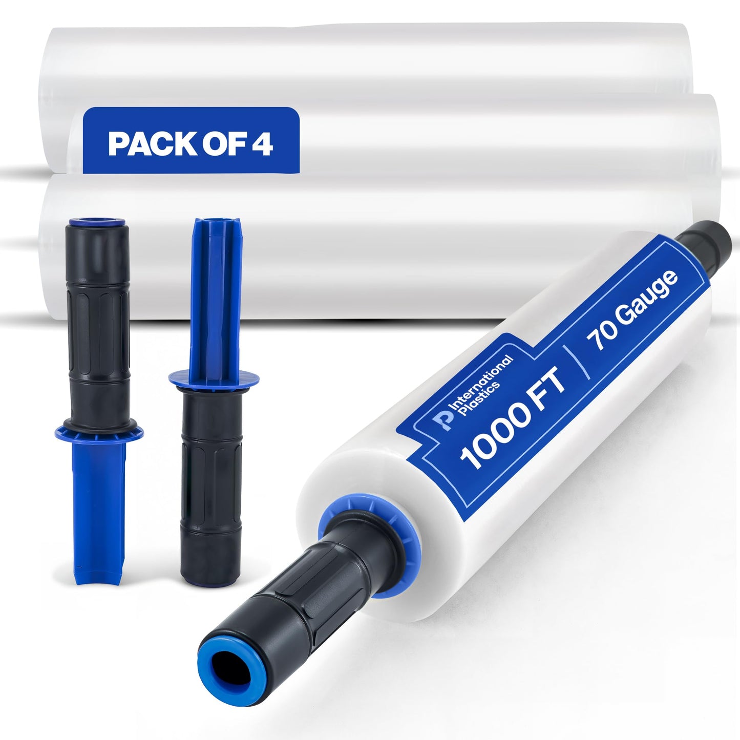 International Plastics Co. 70 Gauge 15" Plastic Stretch Film/Wrap with Extended Handles 1000ft Clear Moving Industrial Packing Heavy Duty Shrink Cling Durable Furniture (Extended Handles, 4 Pack)