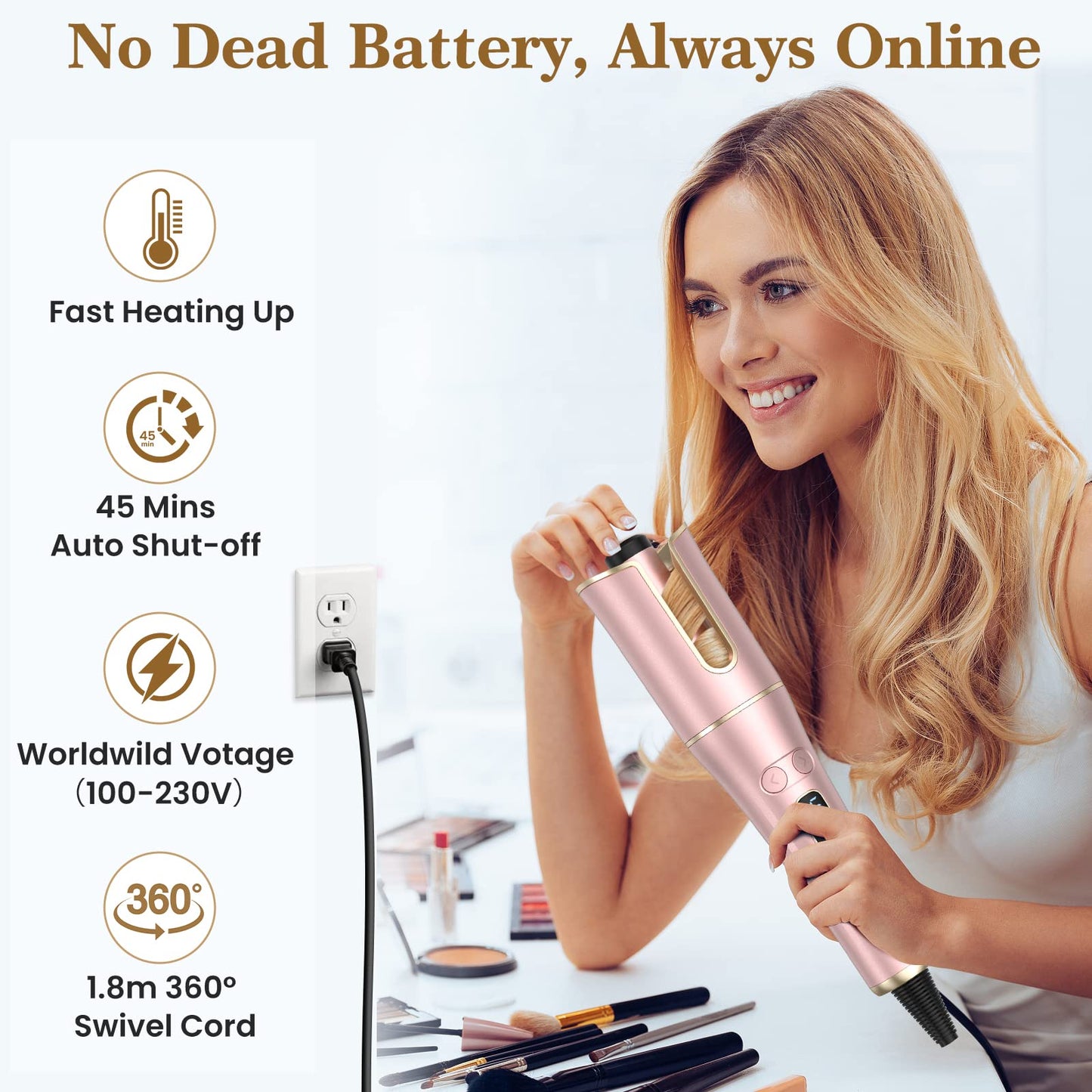 Automatic Curling Iron, Auto Hair Curler Wand with 4 Temperatures & 3 Timers & LCD Display, Curling Iron with 1" Large Rotating Barrel, Dual Voltage Auto Shut-Off Spin Iron for Hair Styling