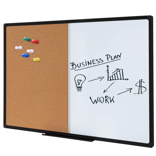 DexBoard 36 x 24 Inch Cork & Dry Erase Combo Board - Magnetic Whiteboard & Bulletin Board Combination - Hanging or Wall-Mounted for Office, Classroom, Home - Black Aluminum Frame