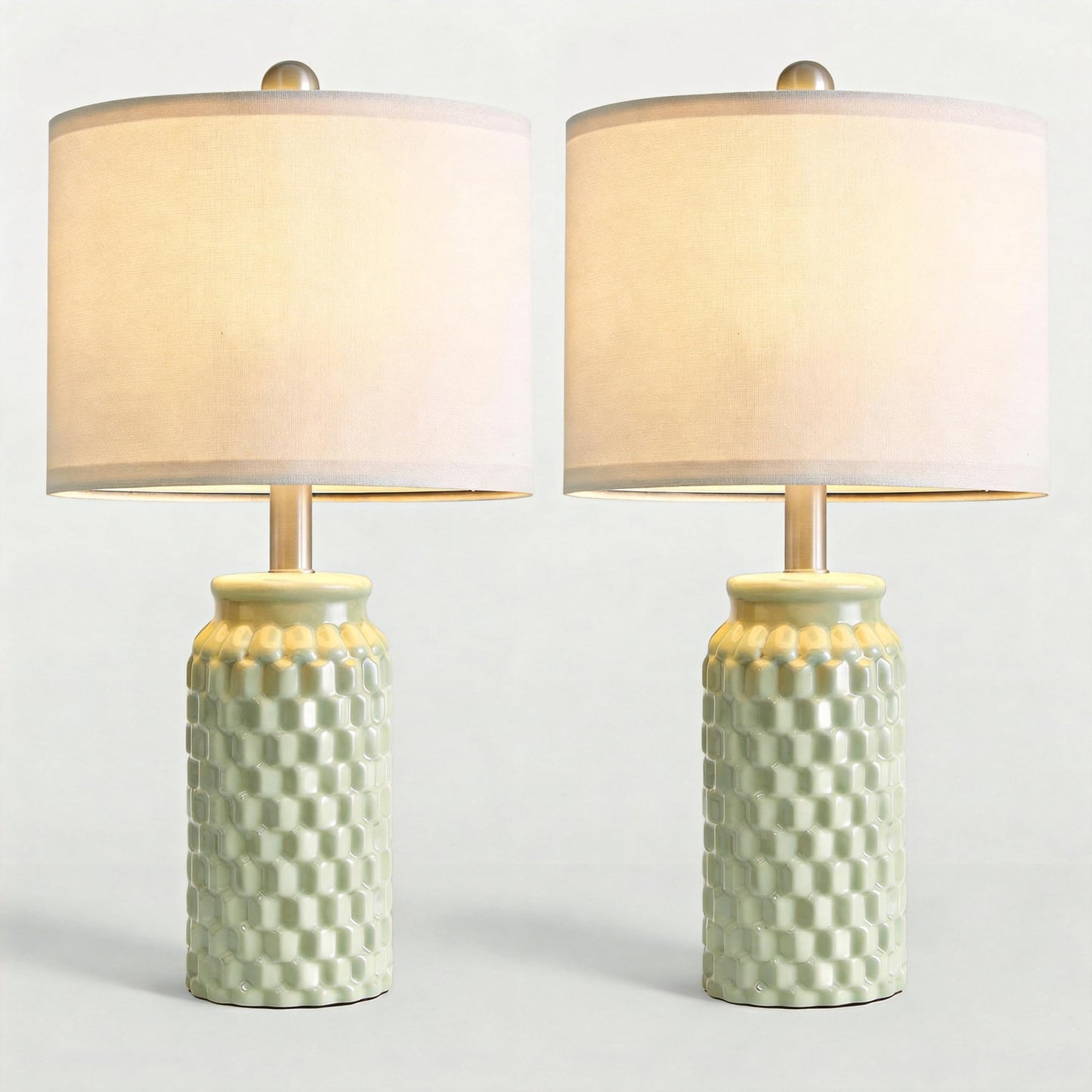 Vortether 20.5" Small Bedside Lamps Set of 2 with 5FT Cord, Green Ceramic Modern Farmhouse Table Lamps for Nightstand, Living Room, Bedroom, 3D Honeycomb Stylish End Table Lamps(Bulb Not Included)