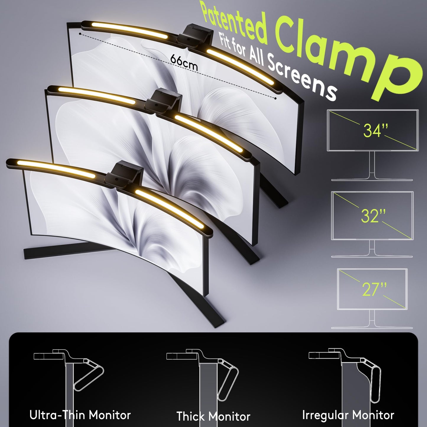 Quntis Curved Monitor Light Bar 15 RGB Backlight for 34"+ Screens, Computer Bar Lights Foldable Dual Light with Color Temperature Brightness Stepless Dimming, No Glare Desk Lamp for Home Office Gaming