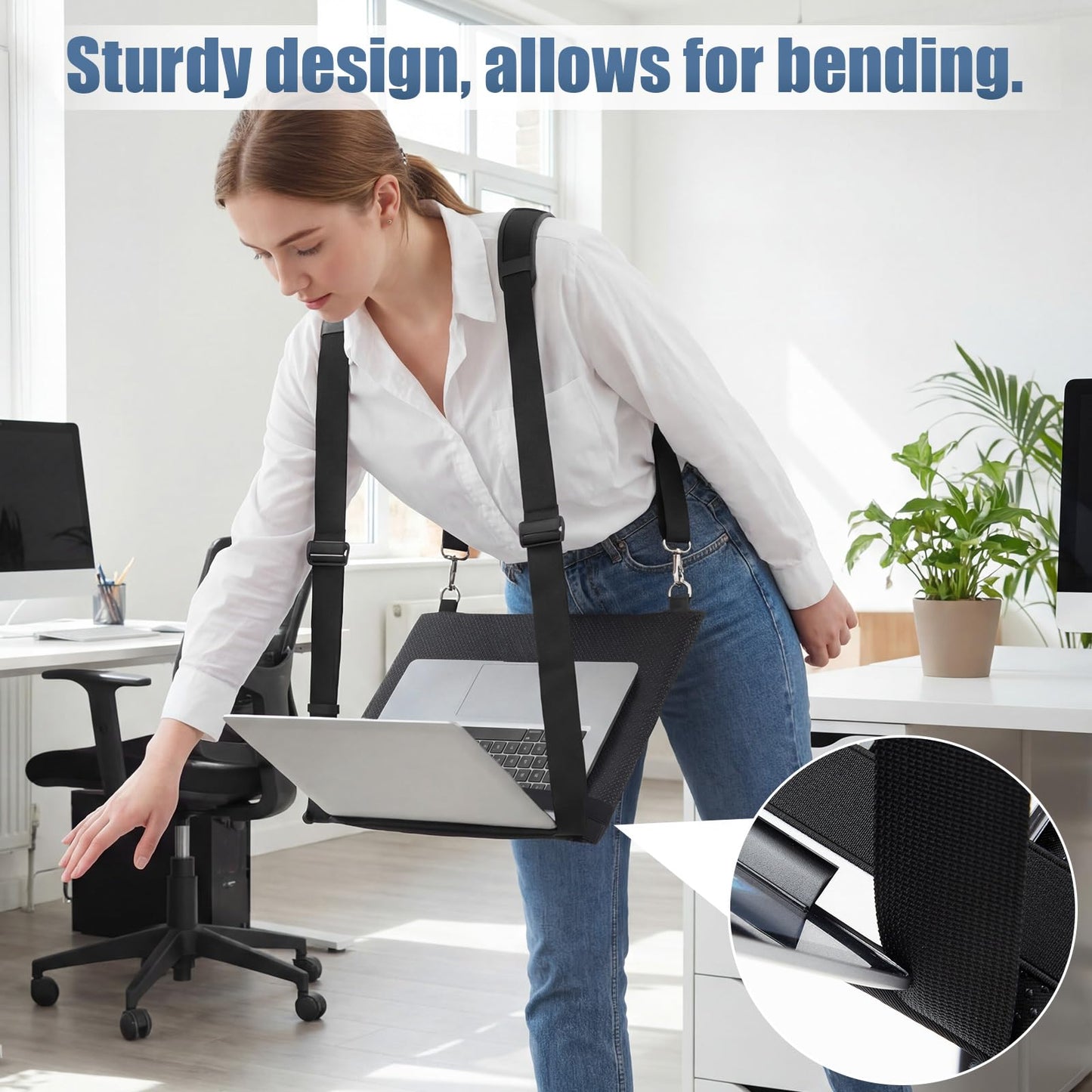 Tellegloww Laptop Harness for Walking Anti-Slip Upgraded Portable Wearable Black Laptop Stand with Safety Strap for up to 16 Inches Tablets E-Readers Notebook Notepad Standing Desk