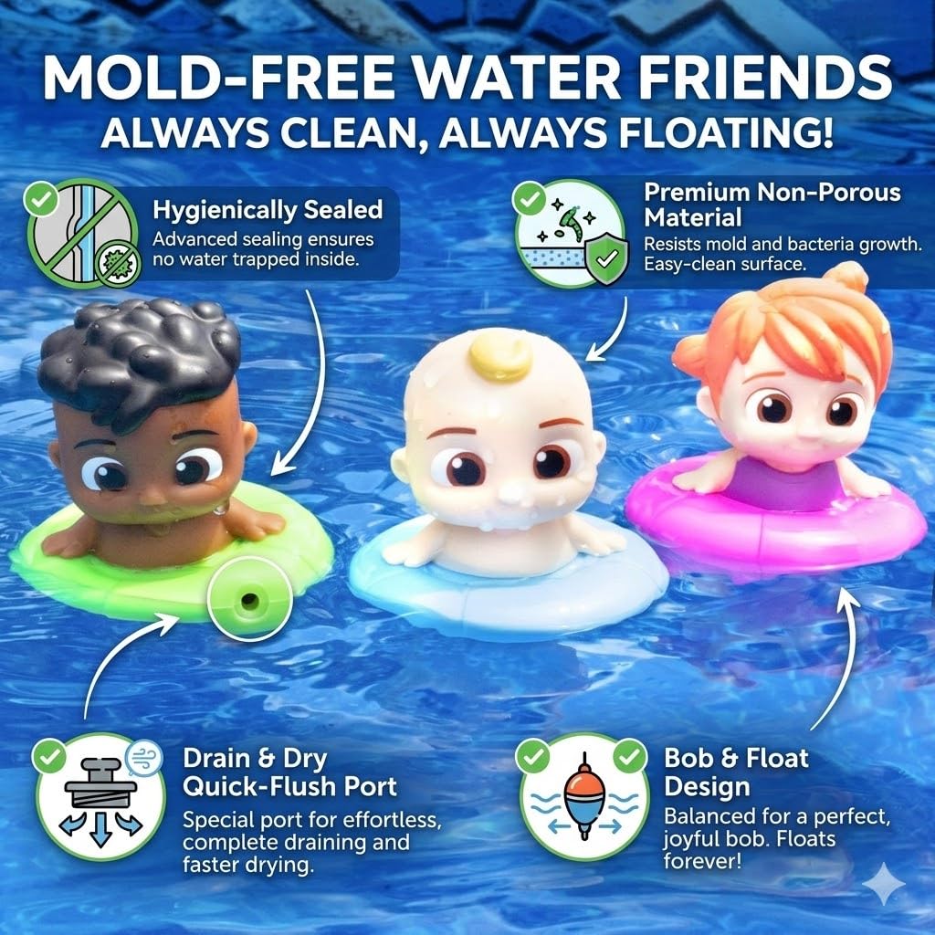 CoComelon Bobble Bath Water Figure Set Toy, 3 Pack- Includes Floating JJ, Cody & YoYo - Officially Licensed - Add to Bath Time Fun! Gift for Kids, Boys & Girls, Toddlers & Preschoolers - Set of 3