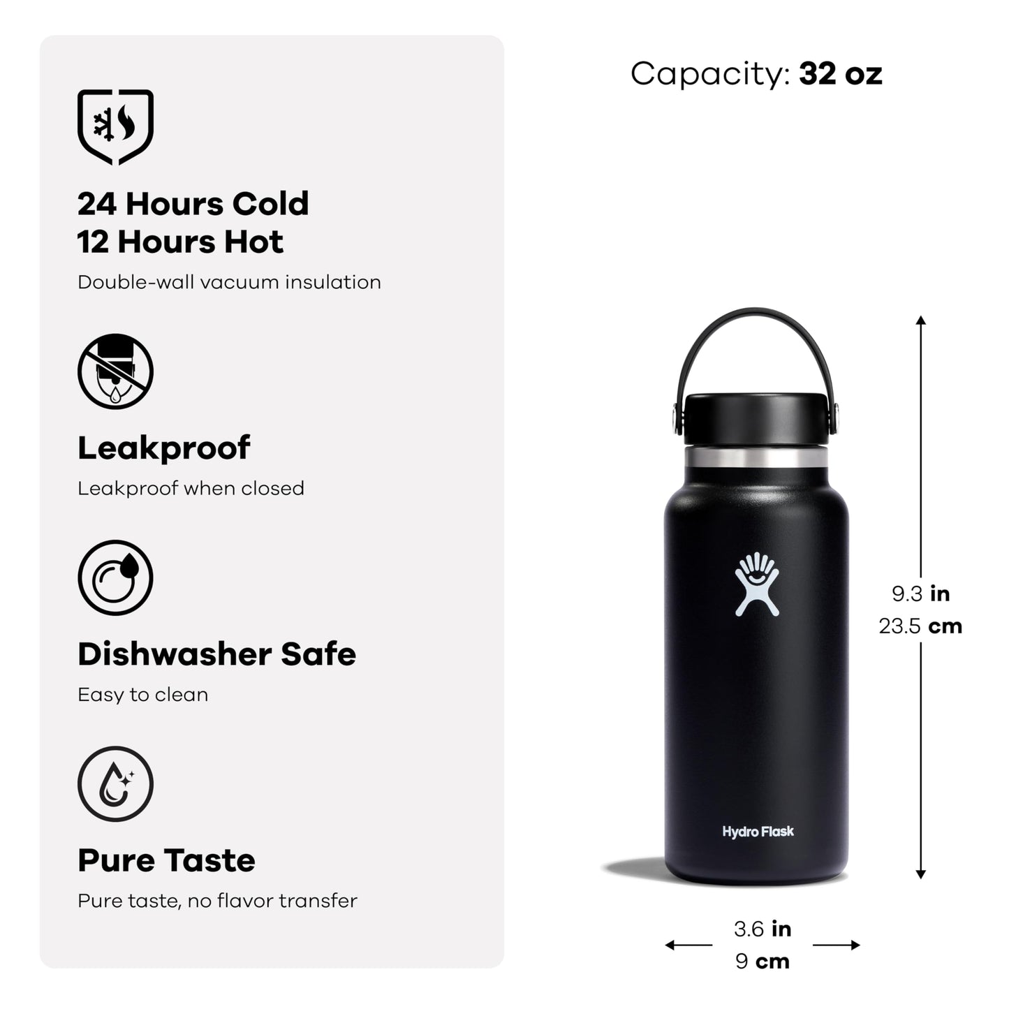 Hydro Flask Water Bottle - Insulated Stainless Steel - Wide Mouth Flex Lid, Non Spill, Leakproof and Refillable in 32 Oz Aloe Green