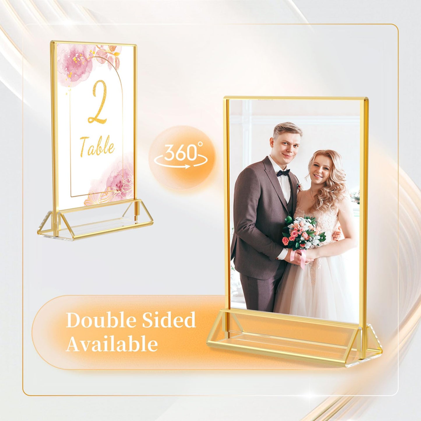 HIIMIEI 18 Pack Gold Sign Holders 4x6'' Acrylic Double Sided Table Menu Display Stand, Wedding Table Numbers Holder
